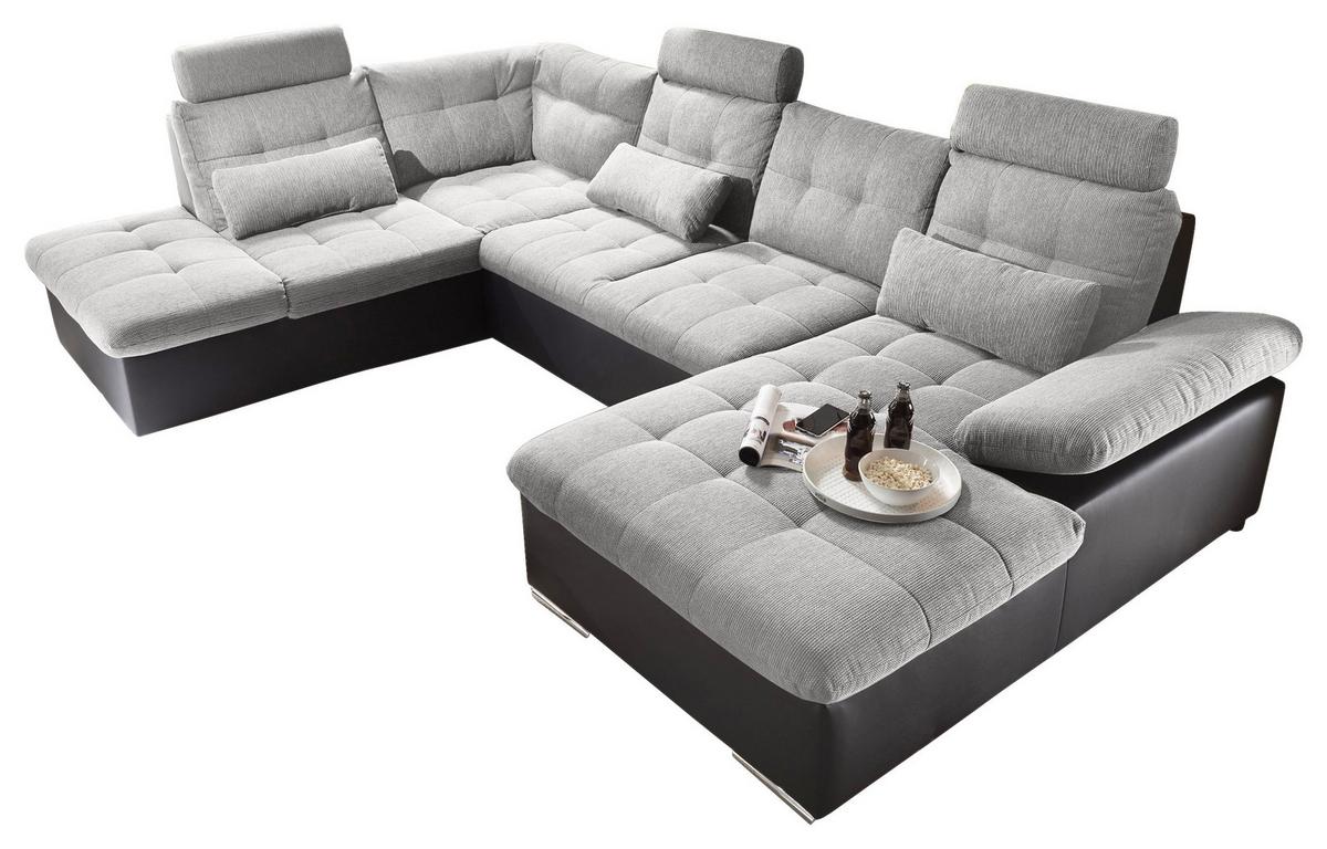 Sedacia súprava v tvare U JAKARTA strieborná / čierna - čierna/strieborná, Modern, kompozitné drevo/textil (218/324/170cm) - MID.YOU