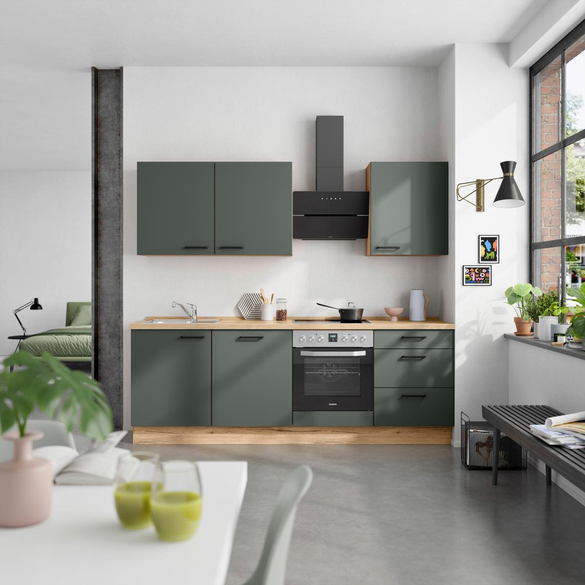 Küchenleerblock Easytouch High-Line, H9 Rechts - Dunkelgrün/Eichefarben, MODERN, Holzwerkstoff (240cm) - Nobilia
