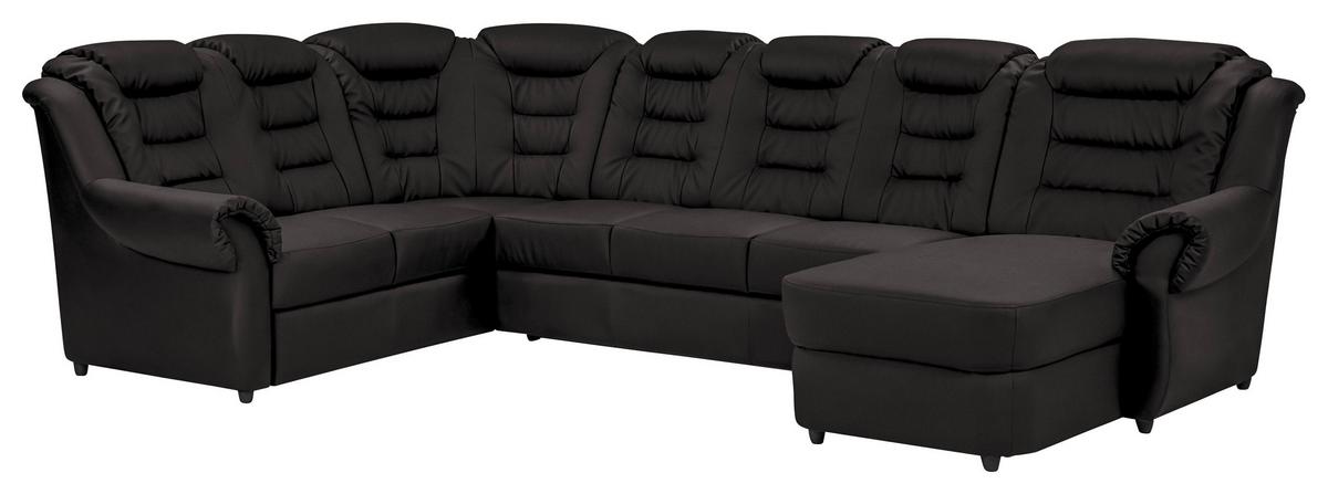Wohnlandschaft Boston Schwarz Lederlook - Schwarz, KONVENTIONELL, Textil (216/333/165cm) - Livetastic