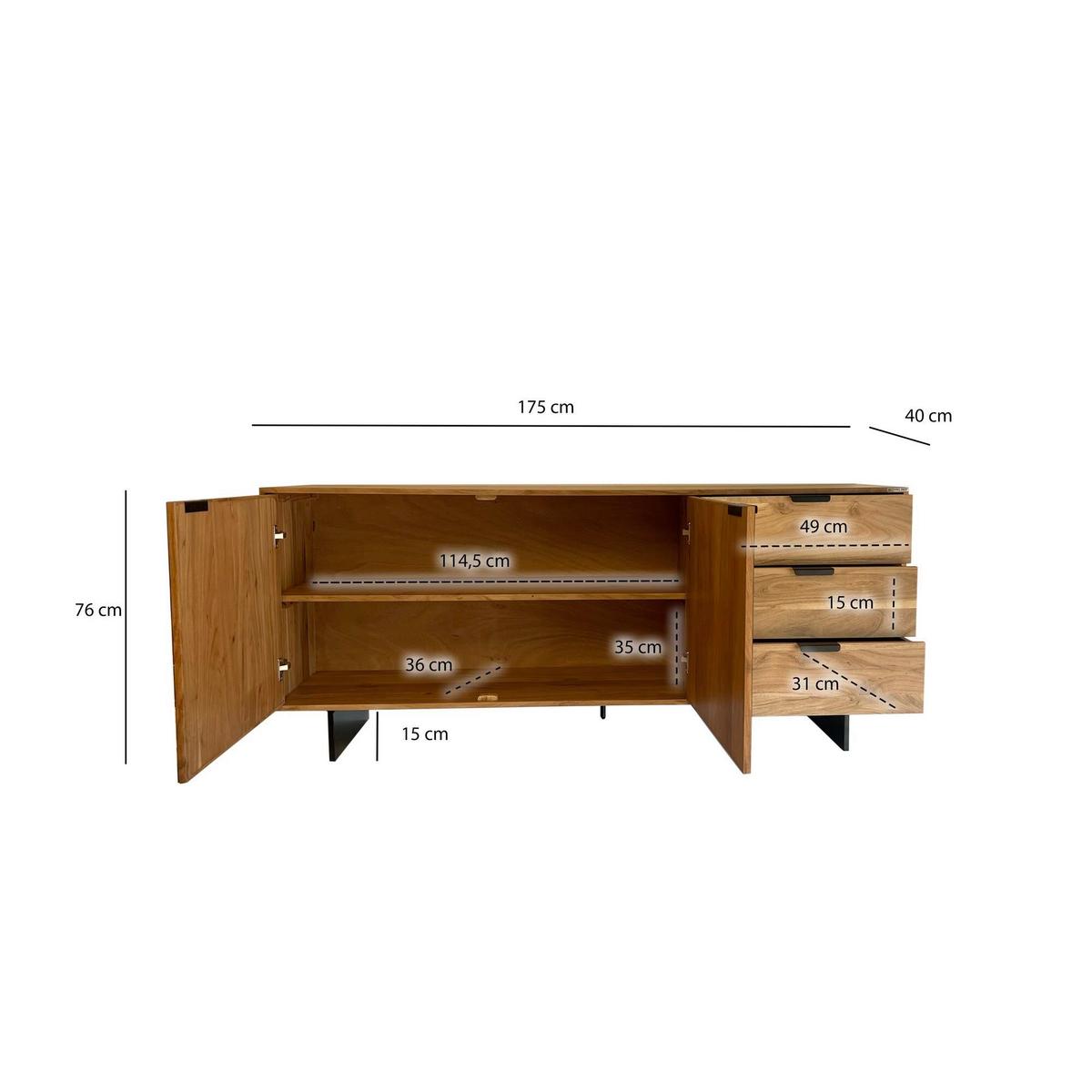 Sideboard Akaziefarben, Schwarz B: 175cm - Schwarz/Akaziefarben, Natur, Holz (175/76/40cm) - Livetastic