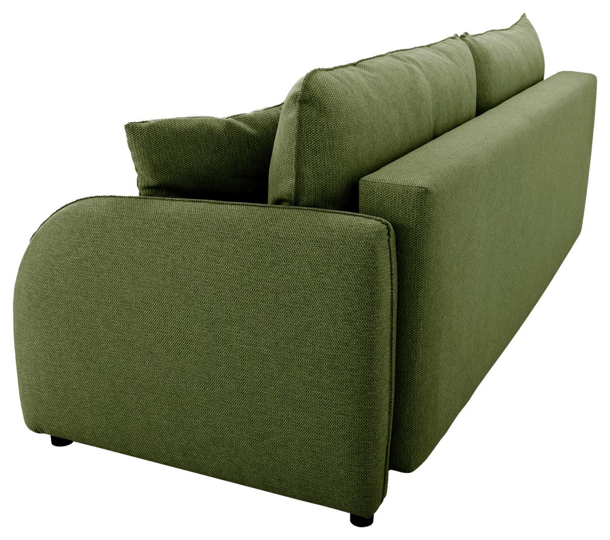 Schlafsofa Bari mit Bettkasten olivgrün, 215x100cm - Schwarz/Olivgrün, KONVENTIONELL, Holz/Holzwerkstoff (215/100cm)