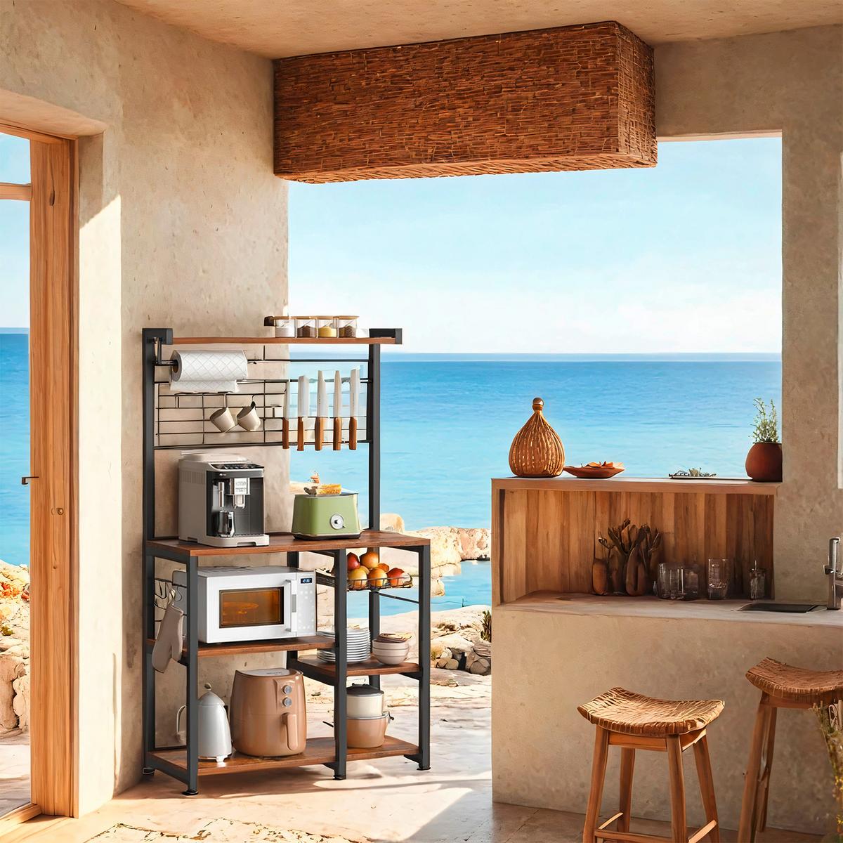 Regal Kitchen Shelf - Schwarz/Braun, MODERN, Holzwerkstoff/Metall (90/167/42cm) - MID.YOU