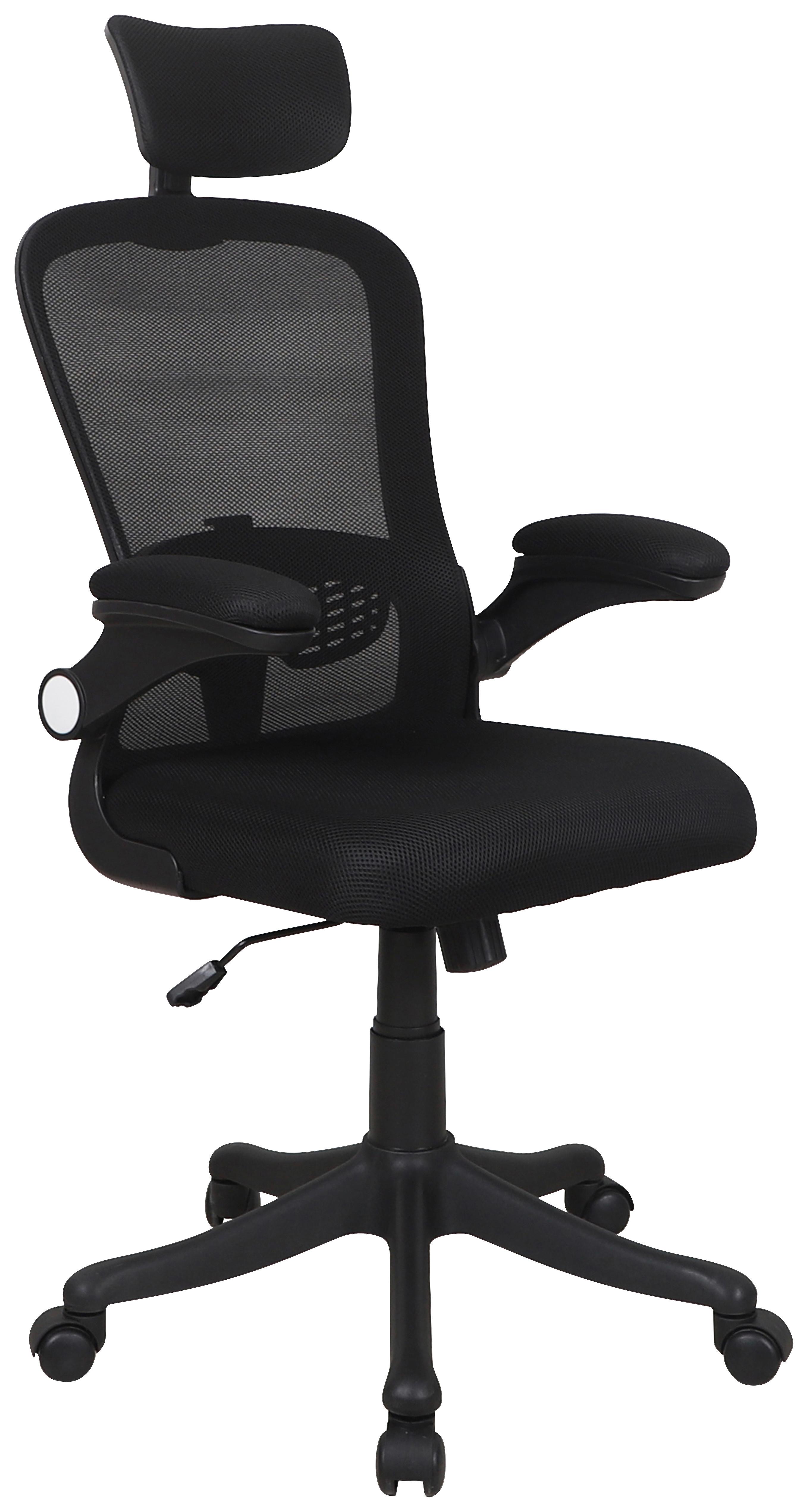 Bürostuhl Cecina mit Armstützen Netz Schwarz - Silberfarben/Schwarz, MODERN, Kunststoff/Textil (59/114-124/65cm) - MID.YOU