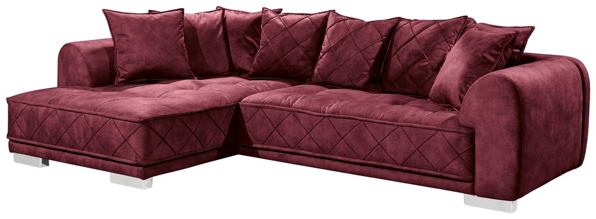 Rohová sedačka SENTINA, oboustranná, bordový velur - bordeaux/barvy stříbra, Basics, textil/plast (319/194cm) - MID.YOU