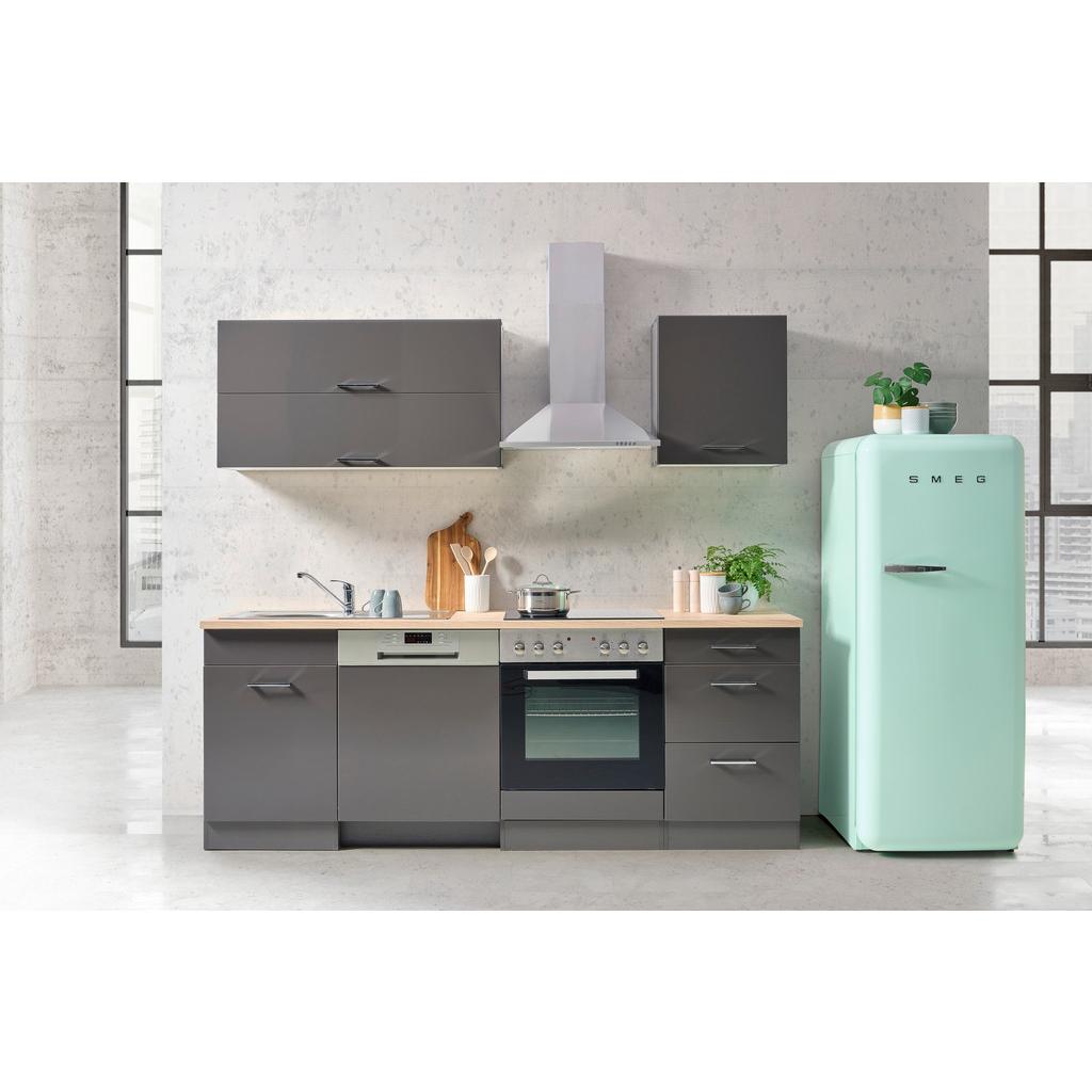 Küchenzeile Mailand mit Geräten 220 cm Anthrazit Hochglanz