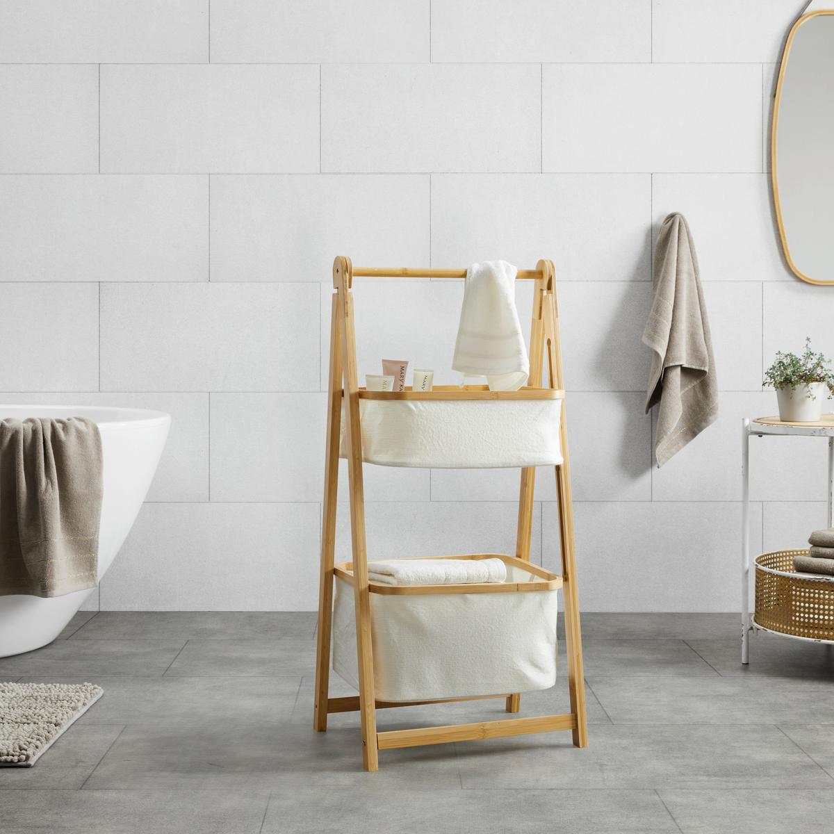 Úložný regál MISAKI krémový - krémová, Moderní, dřevo/textil (44/35/99cm) - Bessagi Home