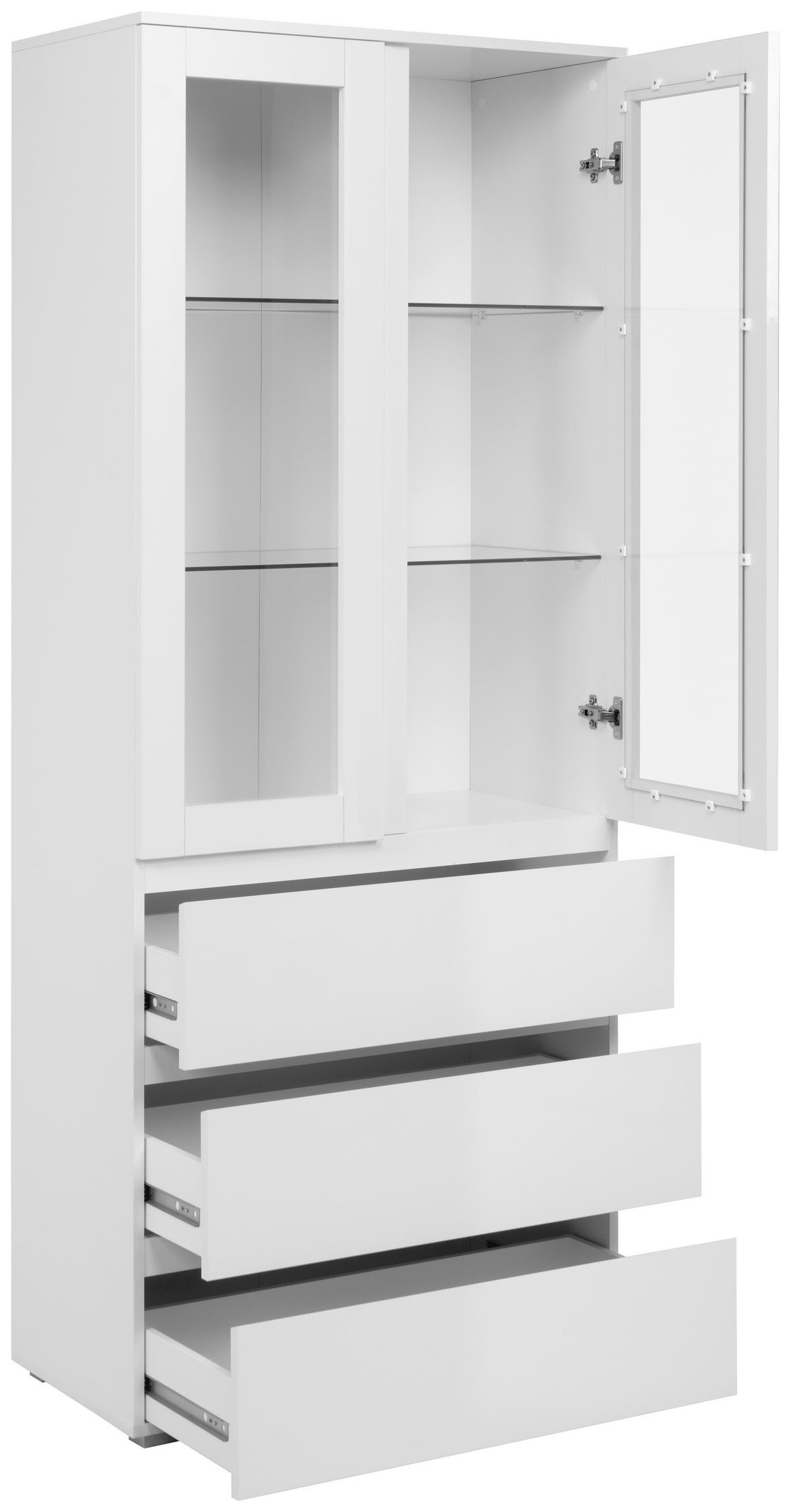 Vitrine Capetown Weiß HG B: 80 cm - Weiß Hochglanz/Silberfarben, Trend, Glas/Holzwerkstoff (80/191/40cm)