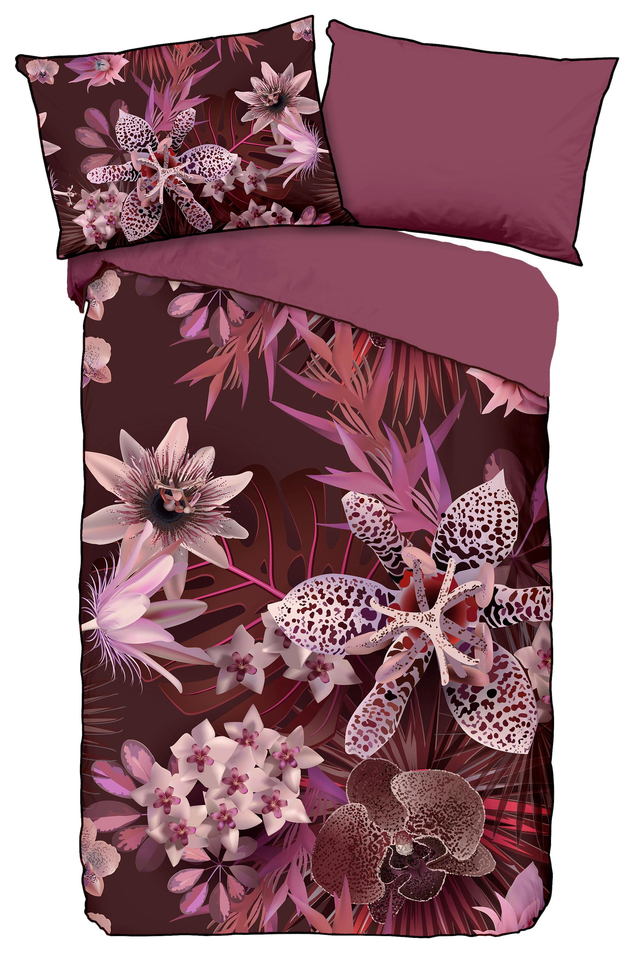 Wendebettwäsche 140x200 cm Farze Descanso Bordeaux Blume - Bordeaux, Basics, Textil (140/200cm)