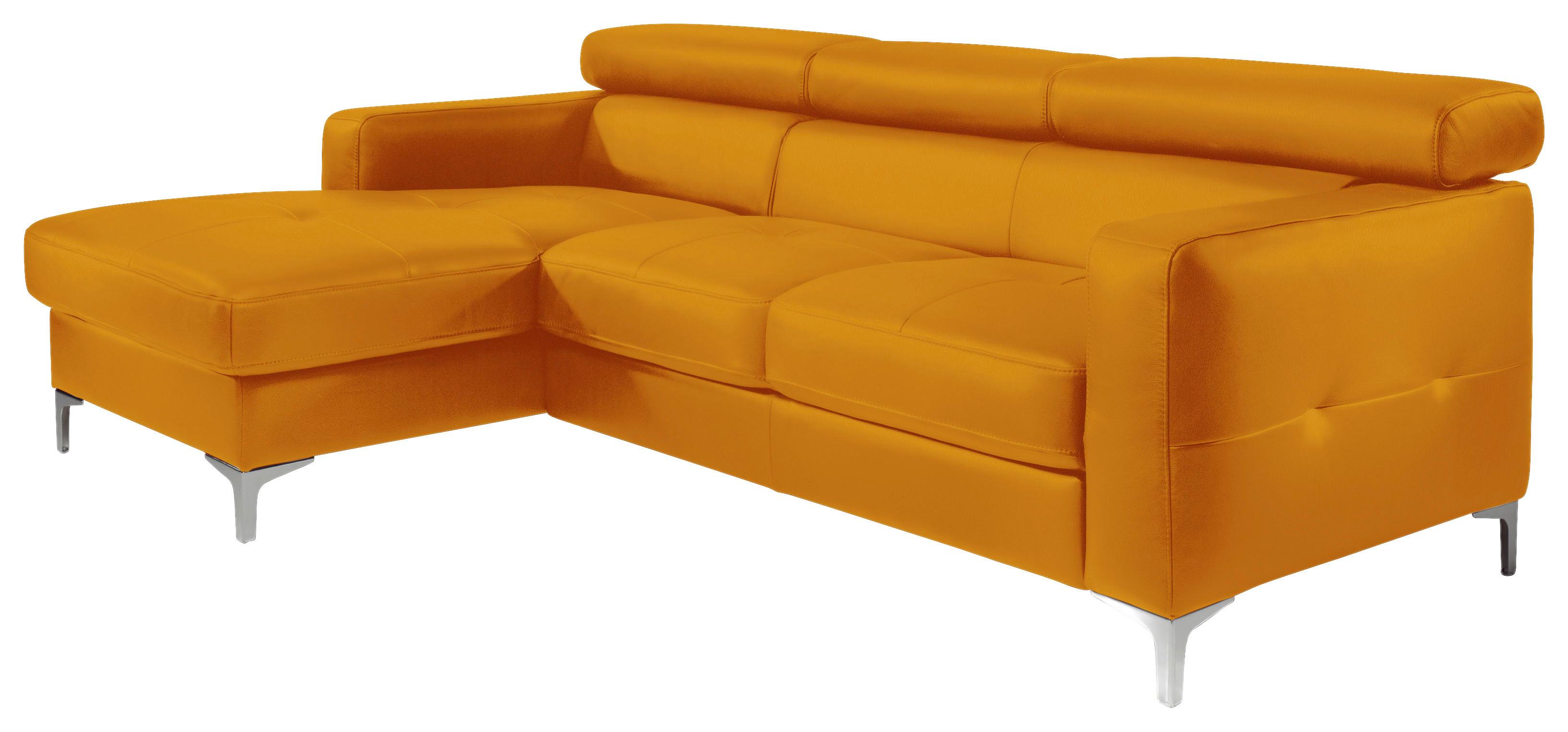 Ecksofa Sammy Gelb - Chromfarben/Gelb, Design, Leder (169/226cm) - Livetastic