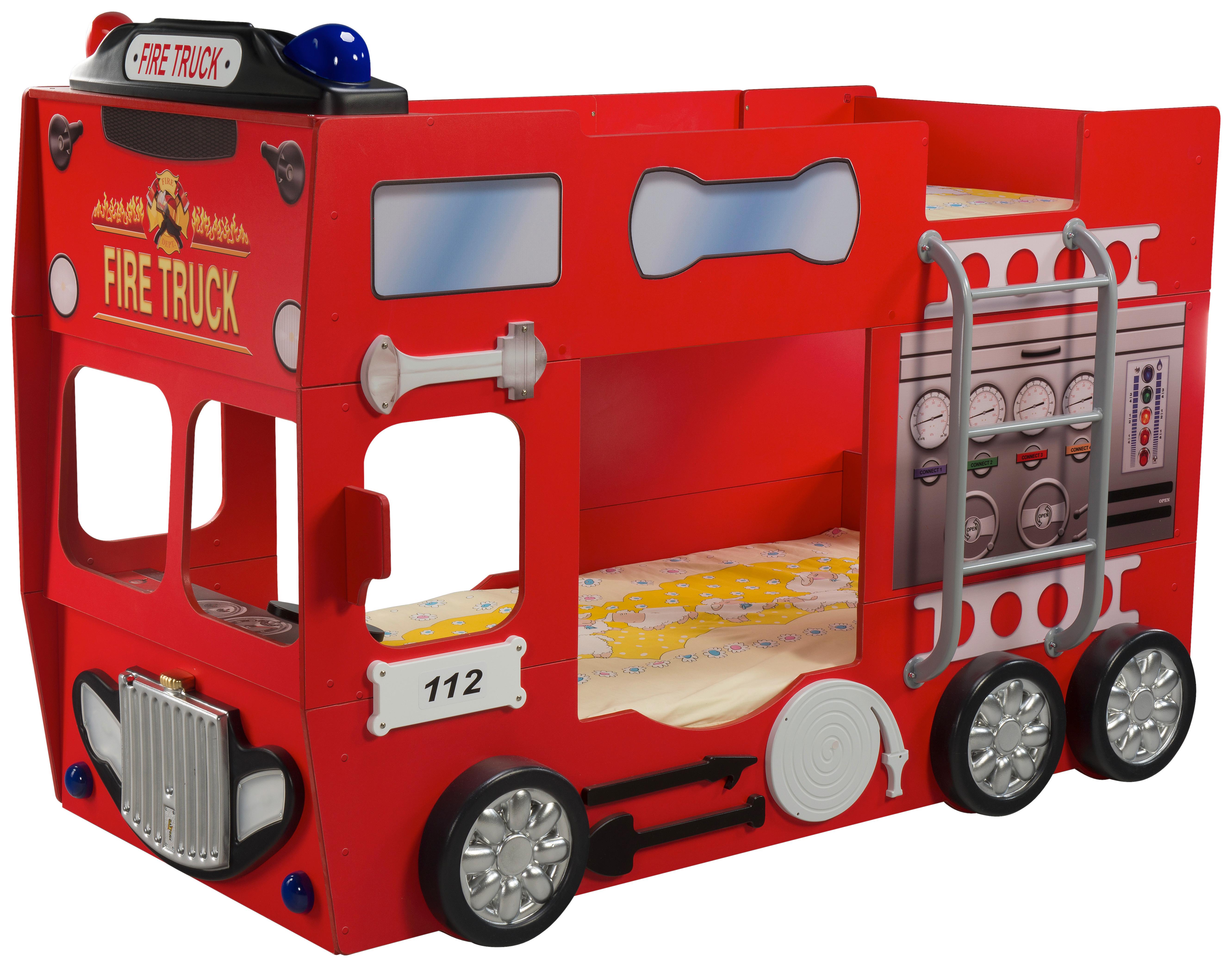 Autobett Feuerwehr Doppeldecker Rot - Rot/Weiß, LIFESTYLE, Holz/Holzwerkstoff (90/190cm) - Livetastic