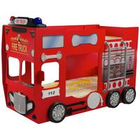 Autobett Feuerwehr Doppeldecker Rot - Rot/Weiß, LIFESTYLE, Holz/Holzwerkstoff (90/190cm) - Livetastic
