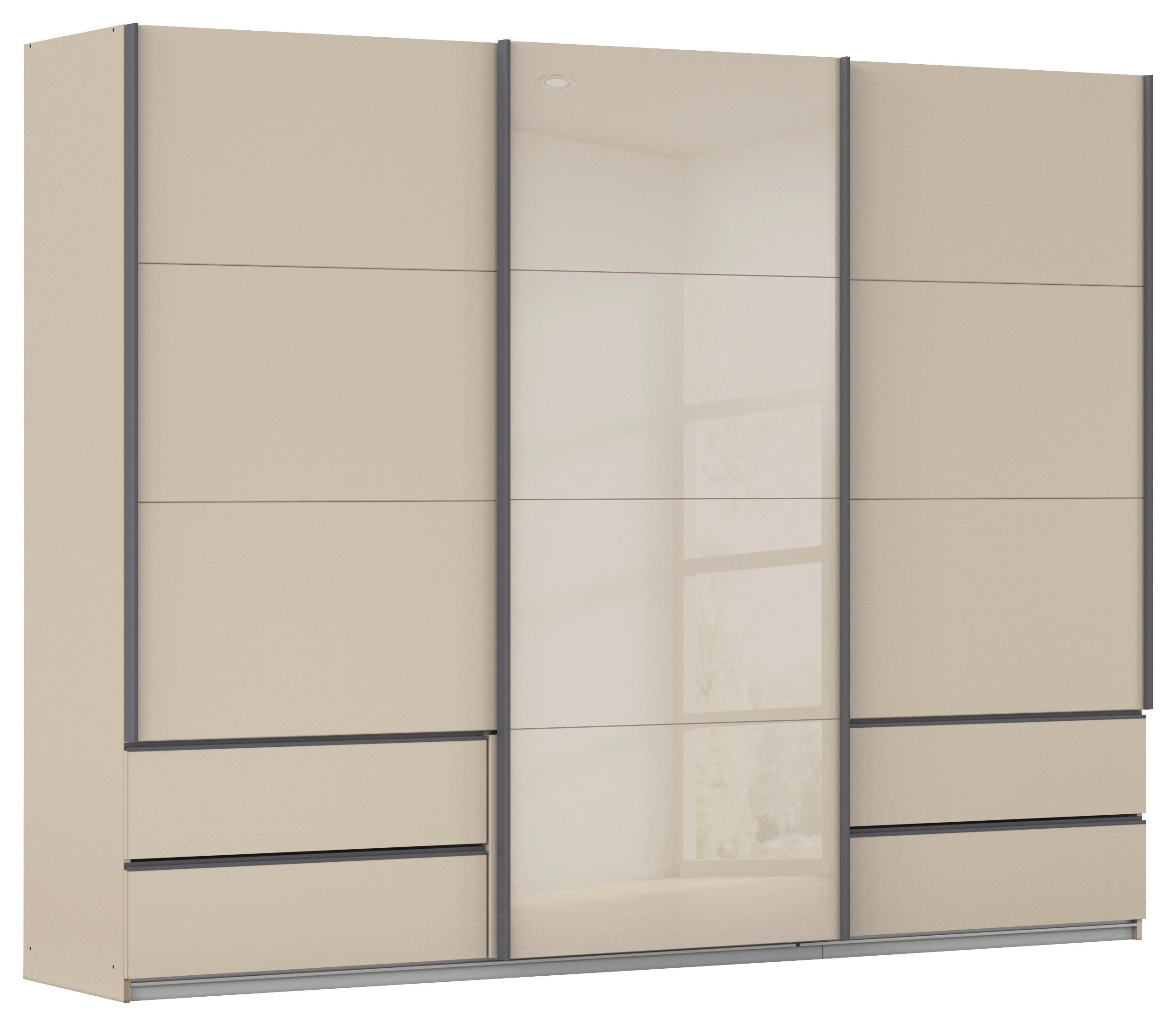 Skriňa s posuv. dverami ELARA šampaň/sklo šampaň,š. 271 cm - sivá/šampanská, Konventionell, kov/kompozitné drevo (271/210/62cm)