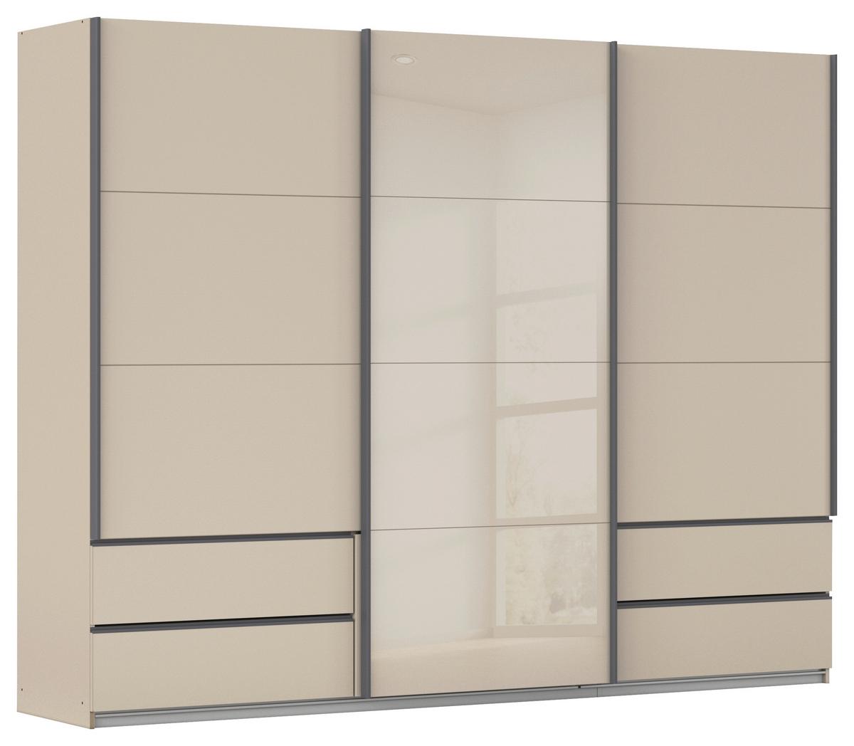 Skříň s posuvnými dveřmi ELARA šampaň/sklo šampaň,š. 271 cm - šedá/šampaňská, Konvenční, kov/kompozitní dřevo (271/210/62cm)