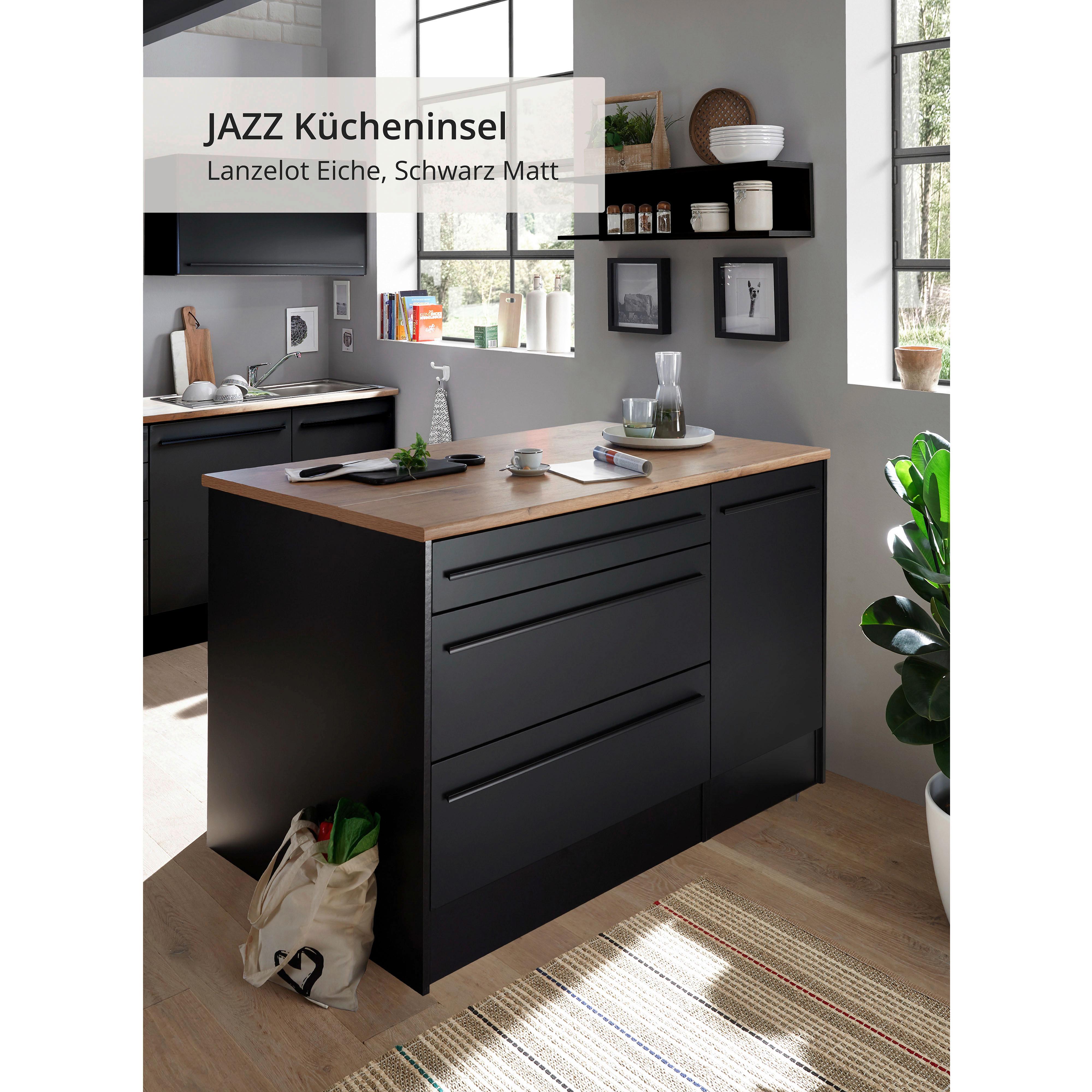 Kücheninsel Jazz Schwarz/Eiche Dekor 145x90x90 cm - Eichefarben/Schwarz, KONVENTIONELL, Holzwerkstoff (145/90/90cm) - MID.YOU