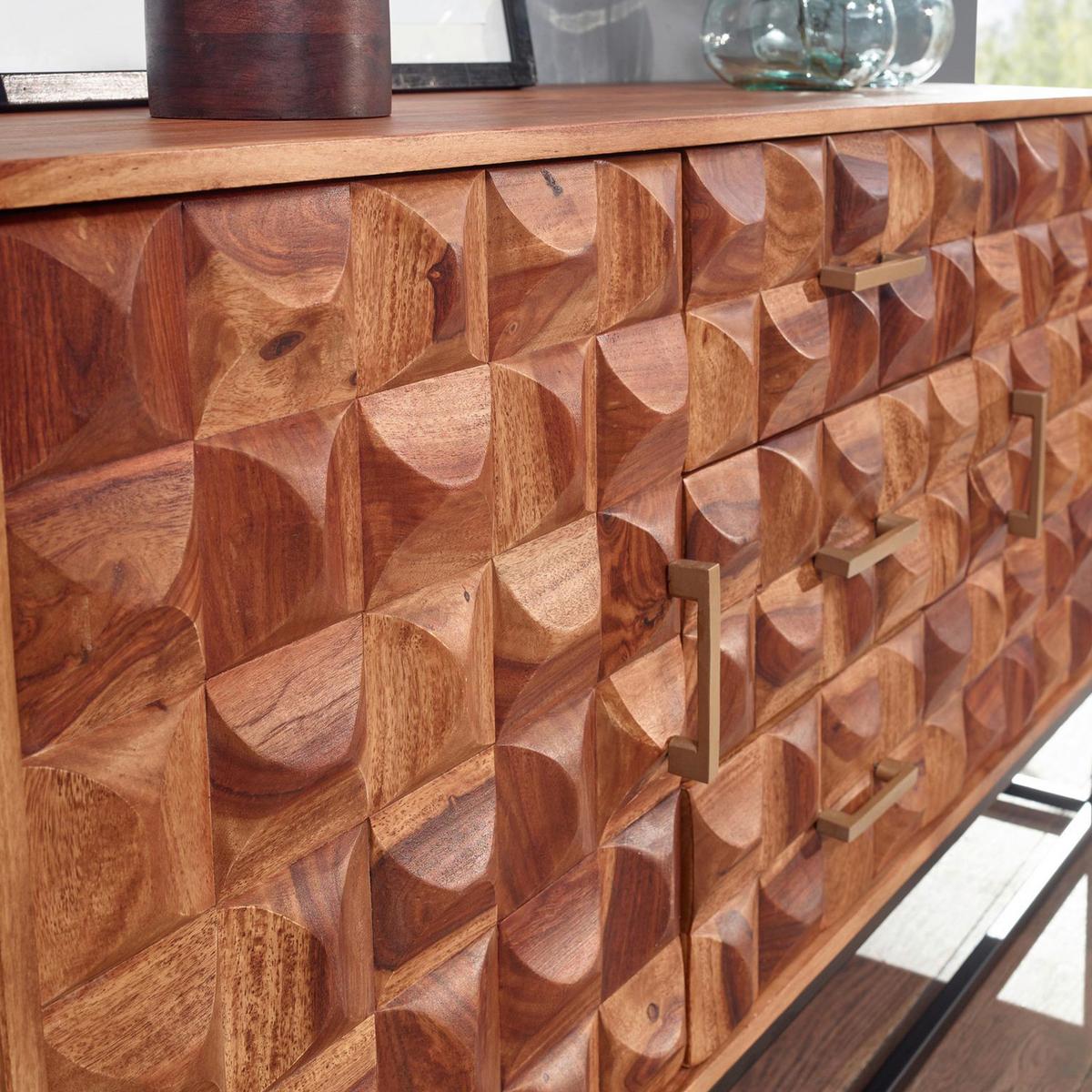 Sideboard Sheesham Sheeshamfarben B: 145 Cm - Sheeshamfarben/Schwarz, Design, Holz (145/81/45cm) - MID.YOU