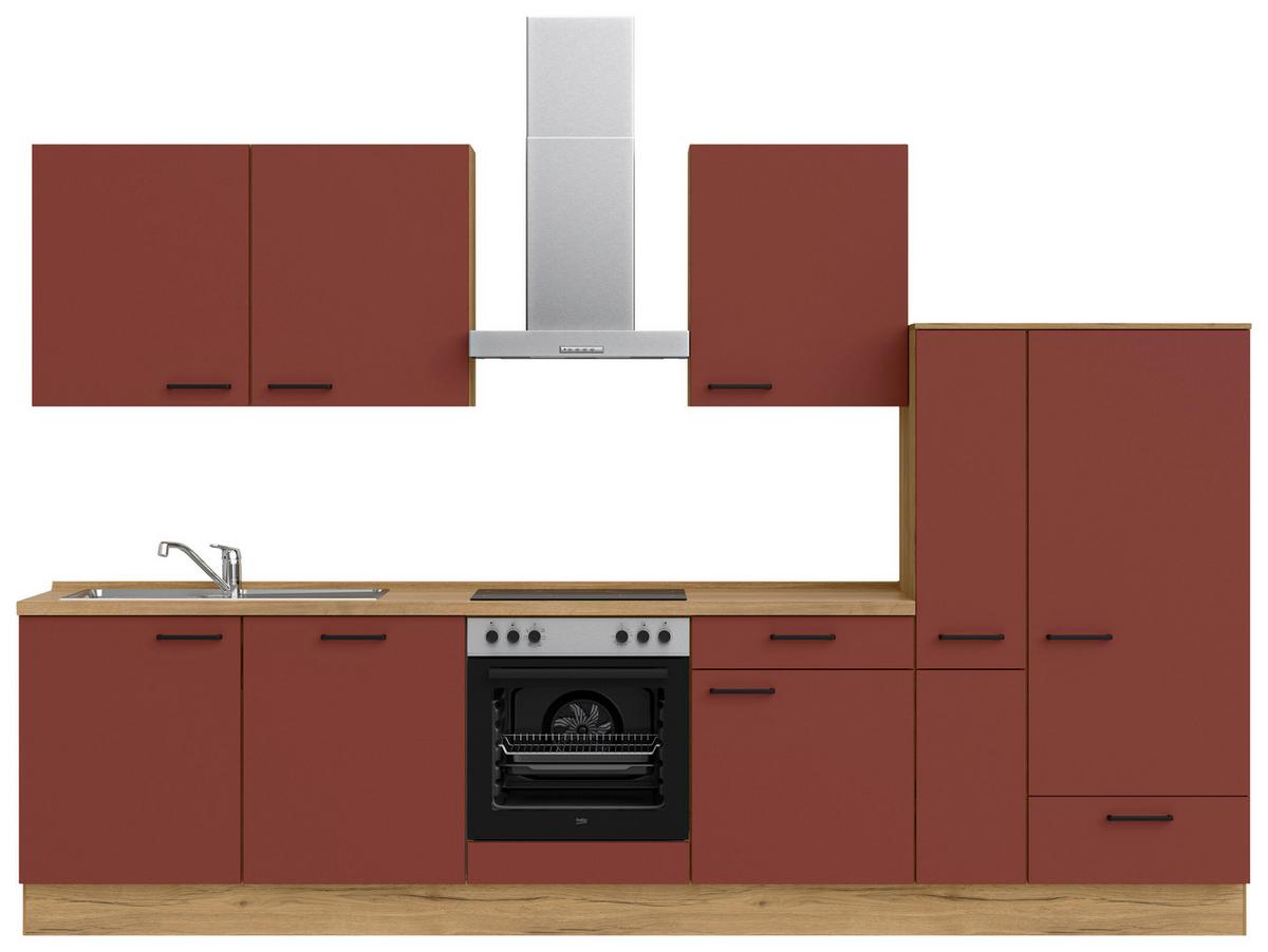Küchenleerblock Easytouch Low-Line, L11 Rechts - Eichefarben/Rot, MODERN, Holzwerkstoff (330cm) - Nobilia