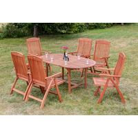 Gartengarnitur 7-Tlg. Maracaibo Echtholz - Naturfarben, KONVENTIONELL, Holz - Gardenson