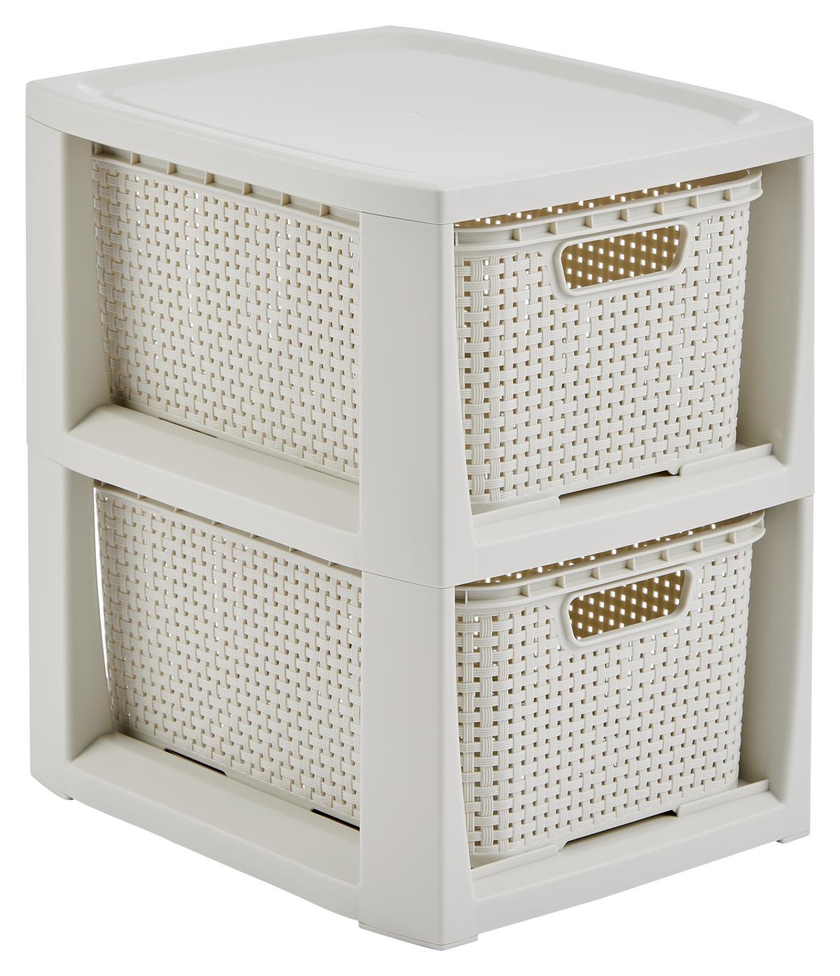 Schubladenbox Rattan Weiß , Anthrazit, 24,1x29,6x33 cm - Anthrazit/Weiß, Basics (24,1/29,6/33cm) - Ondega