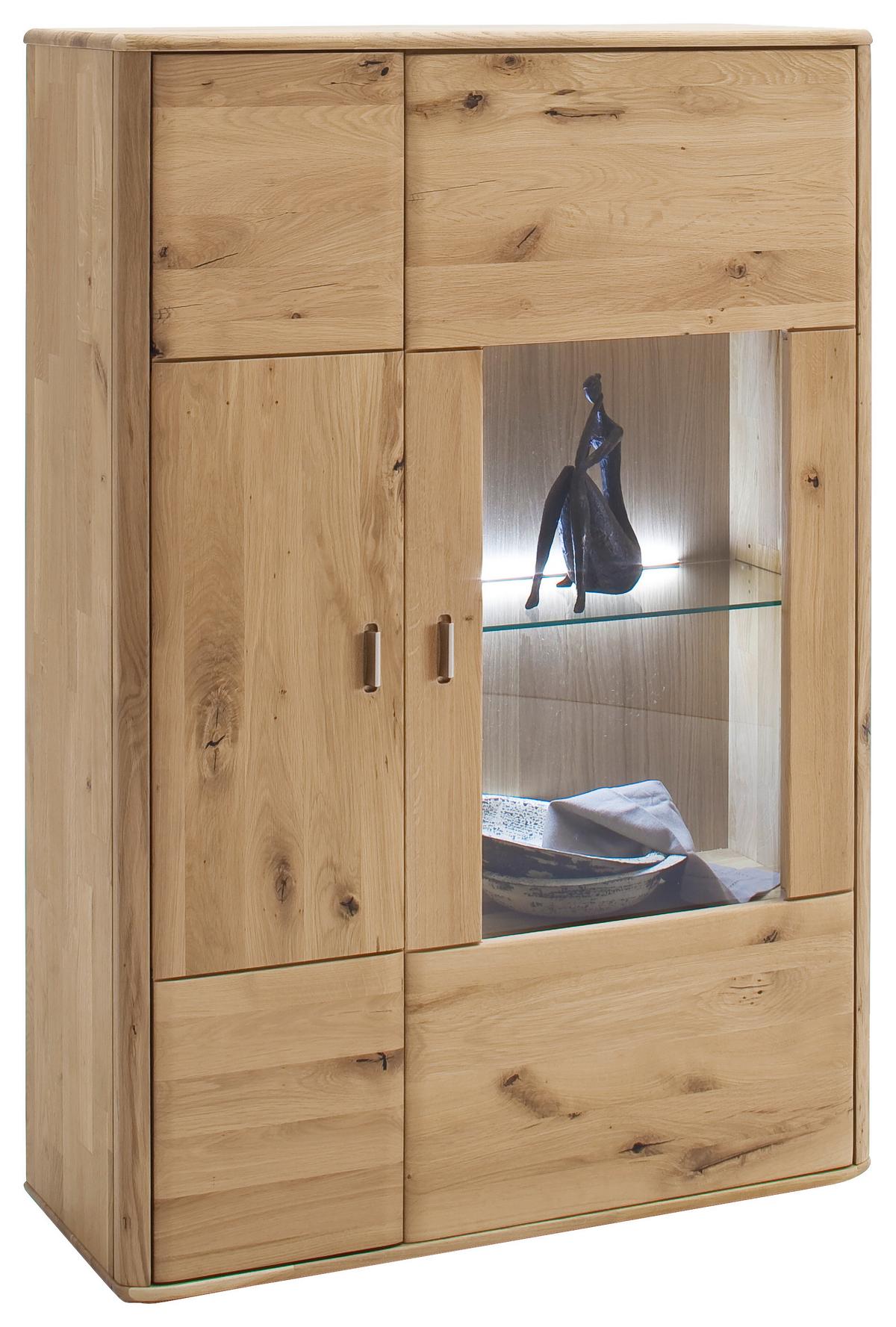 Highboard Massiv B: 96 cm Ravello Eichefarben - Eichefarben, Design, Glas/Holz (96/140/38cm) - Livetastic