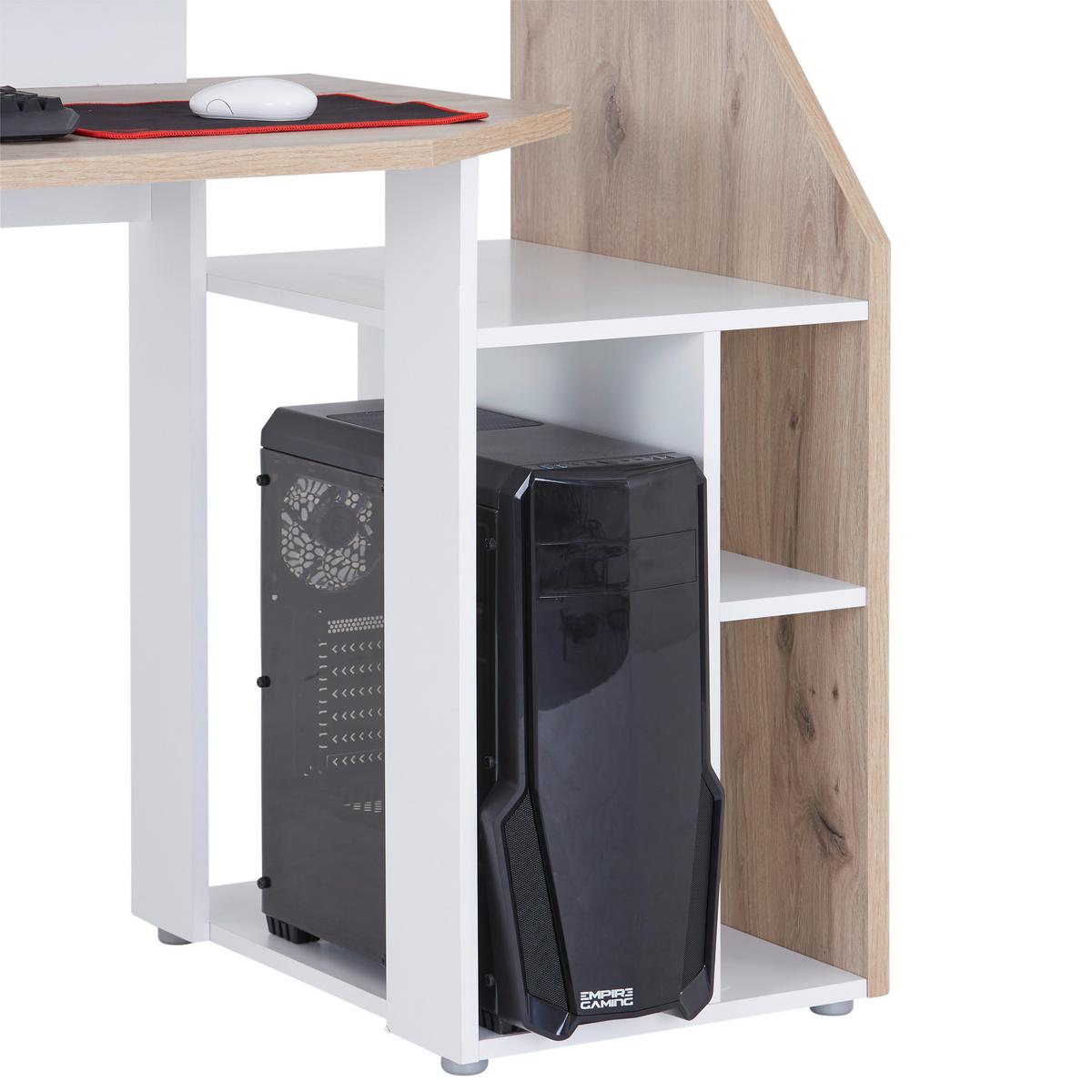 Gamingtisch Alex - Eichefarben/Weiß, KONVENTIONELL, Holzwerkstoff/Kunststoff (160/95/67cm)