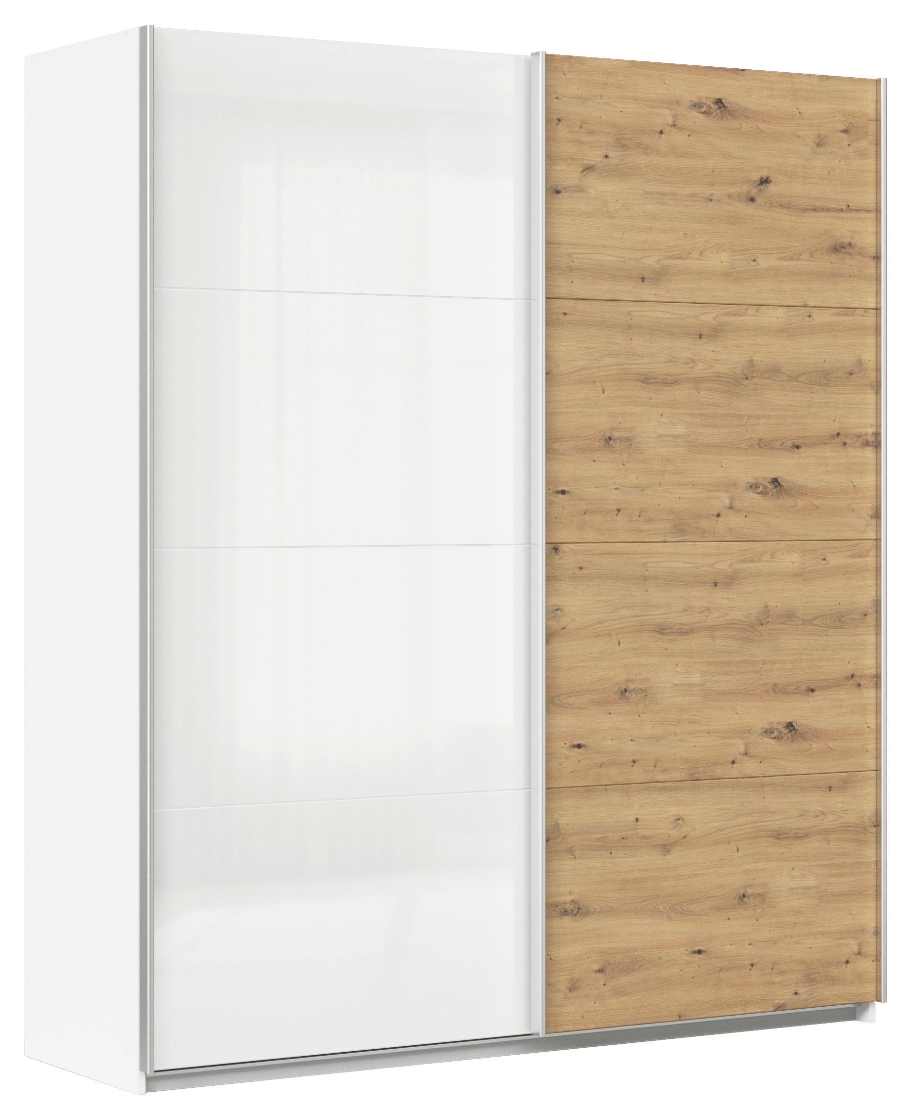 Schwebetürenschrank Feldkirch 181 Normalhöhe - Weiß Hochglanz/Eiche Artisan, MODERN, Holzwerkstoff (181/210/62cm)
