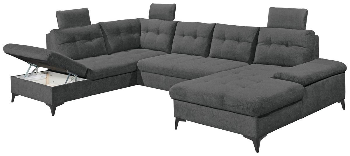 Wohnlandschaft Durban U mit Bettkasten Dunkelgrau - Schwarz/Graphitfarben, KONVENTIONELL, Textil (218/324/170cm) - MID.YOU