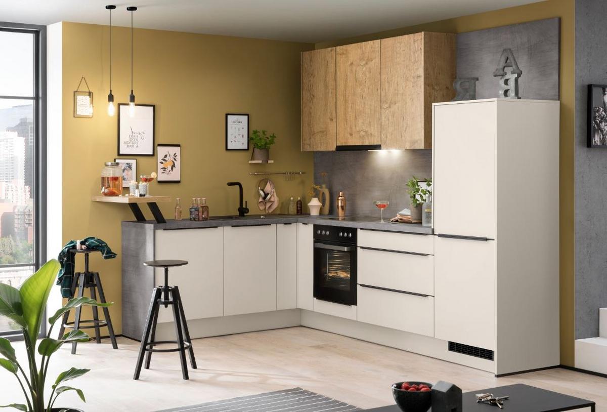 Eckküche Ip1200 ohne Geräte 192x292 cm Kieselgrau/Eiche - Weiß, MODERN, Holzwerkstoff (192/292cm)