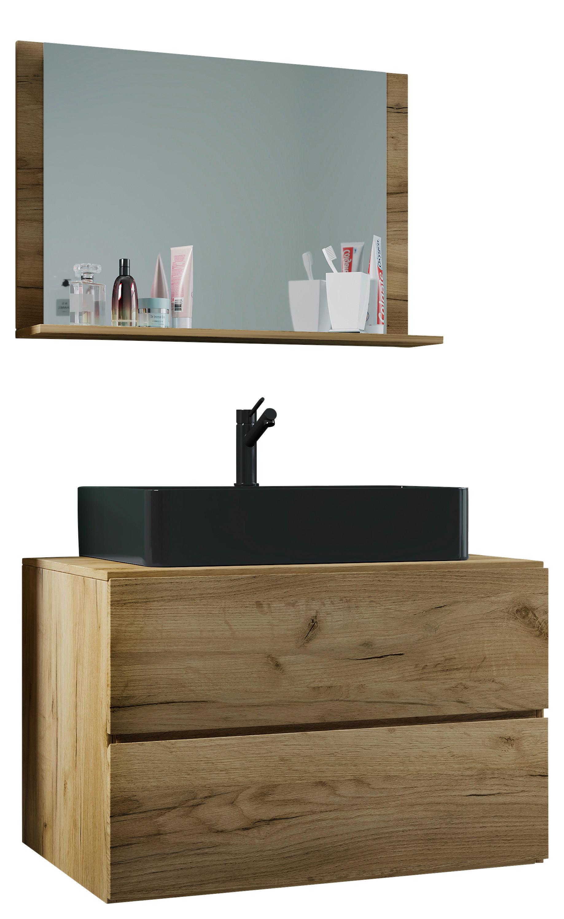 Badezimmer Lendas Bl M - Honigeiche/Schwarz, MODERN, Glas/Keramik (81cm) - MID.YOU