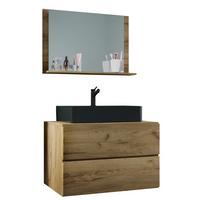 Badezimmer Lendas Bl M - Honigeiche/Schwarz, MODERN, Glas/Keramik (81cm) - MID.YOU