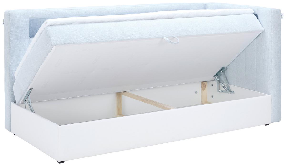 Polsterbett mit Bettkasten 90x200 cm Weiß / Hellblau - Schwarz/Weiß, MODERN, Leder/Textil (90/200cm) - Ondega