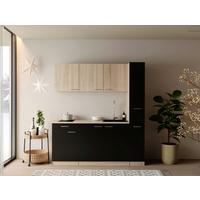 KÜCHENBLOCK Ingrid, Schwarz B: 180 cm - Eichefarben/Schwarz, Design, Holzwerkstoff (180cm) - Respekta
