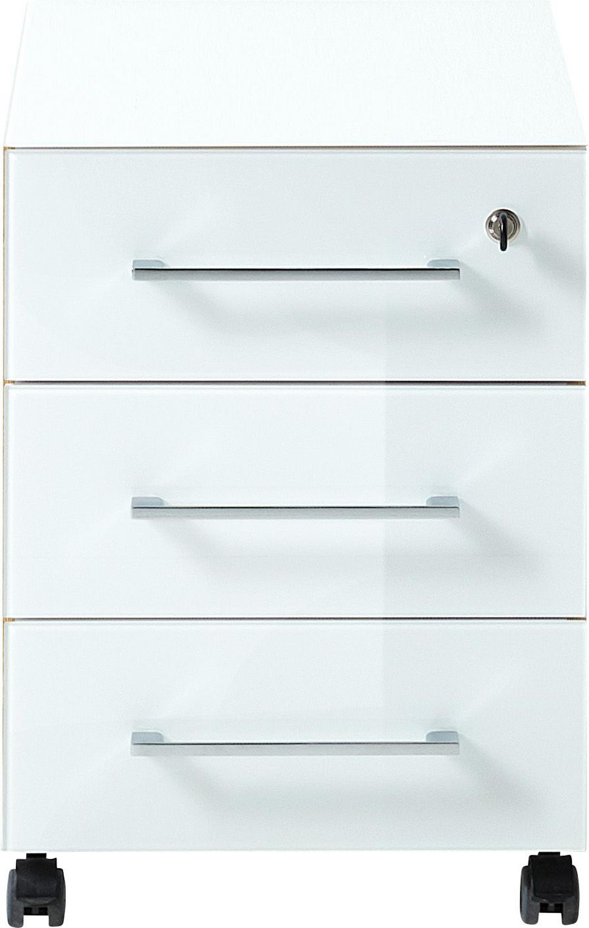 Rollcontainer Gw.monteria Weiß/Eiche Dekor - Eichefarben/Weiß, MODERN, Glas/Holzwerkstoff (40/55/50cm) - Germania