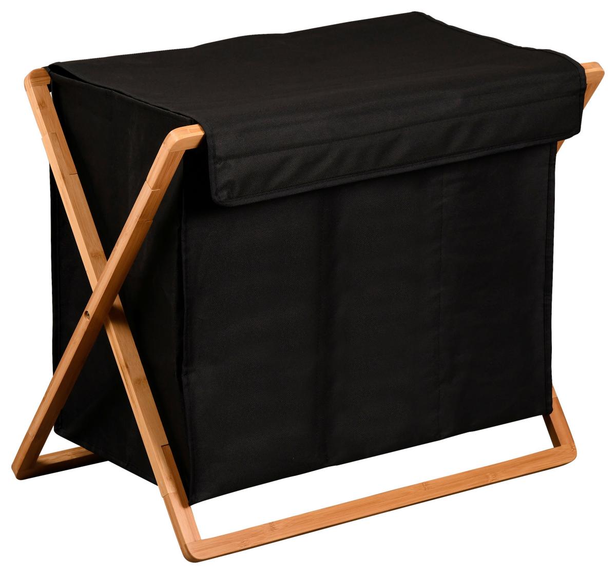 Wäschekorb Bambus Schwarz /Naturfarben 69x33x56,5 cm - Schwarz/Naturfarben, Basics, Holz/Textil (69/56.5/41cm) - Kesper