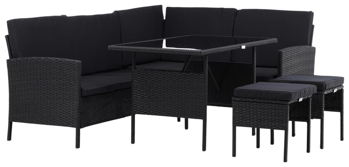 Gartenmöbel Set 4-Tlg Knock Kunststoff mit Kissen - Schwarz, KONVENTIONELL, Kunststoff - Gardenson