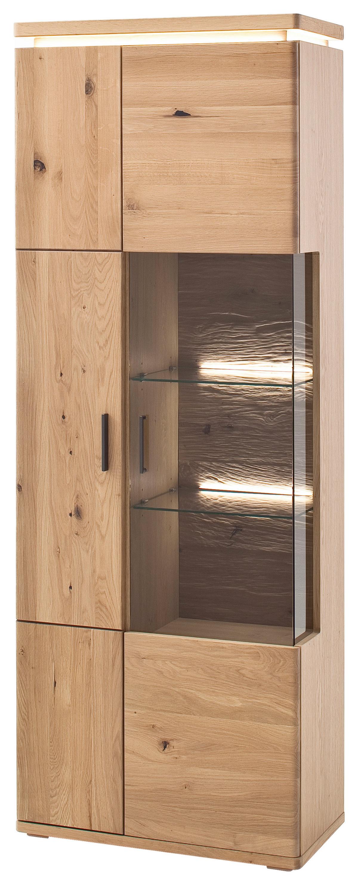 Vitrine Barcelona B: 75 cm teilmassiv Eiche Bianco - Eiche Bianco, Design, Glas/Holz (75/204/37cm) - Livetastic