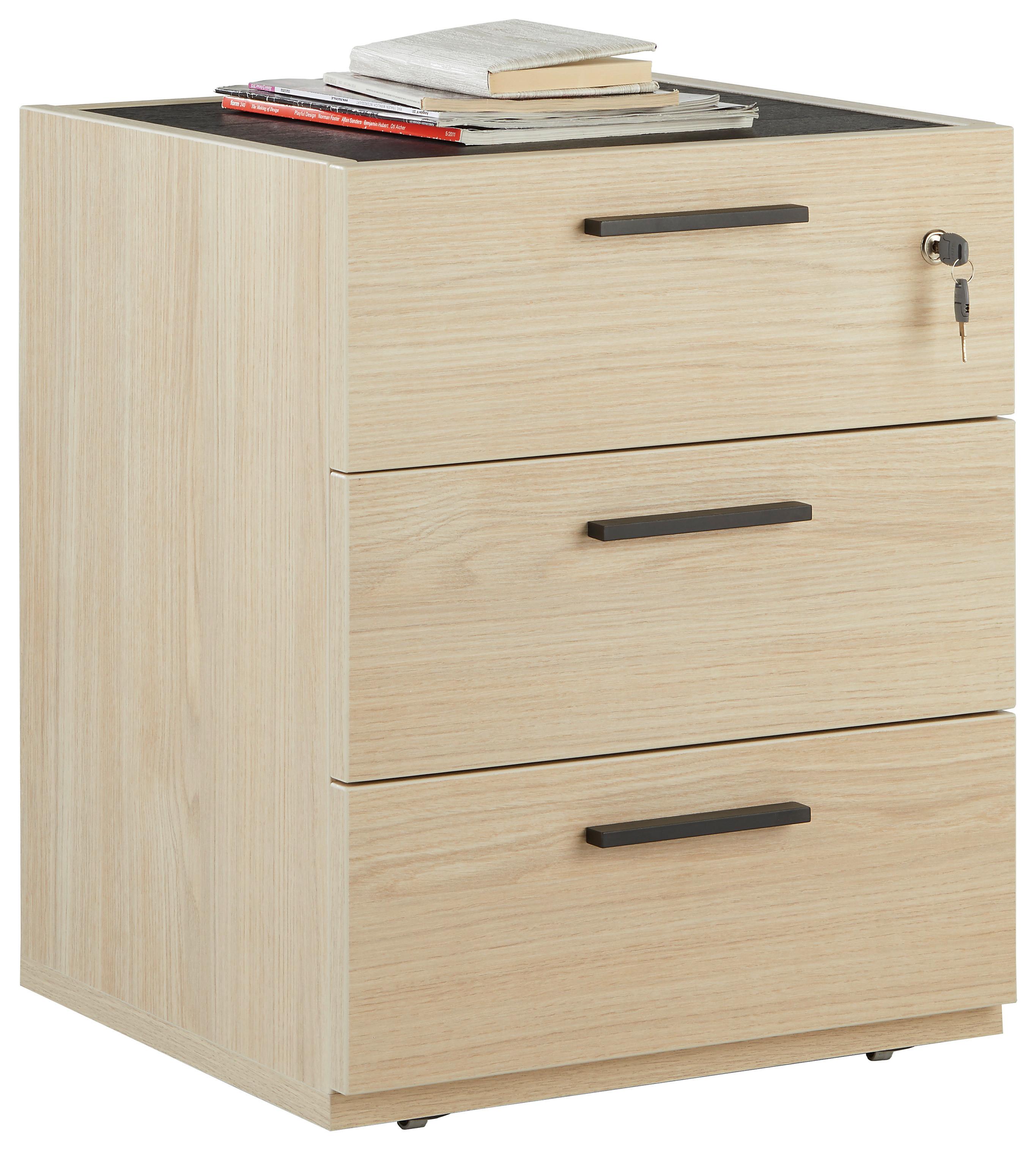 Kontejner Na Kolečkách Ve Farbě Dubu - černá/barvy dubu, Moderní, kov/kompozitní dřevo (50/61/47cm) - Modern Living