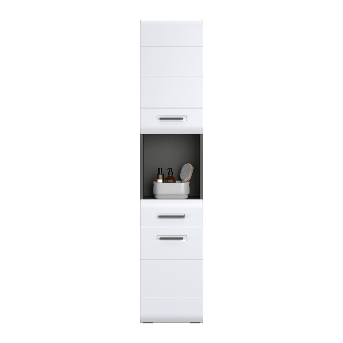 Badezimmer Hochschrank Pearl New Snol 117 BxH 40x188,5 cm - Anthrazit/Weiß, KONVENTIONELL, Holzwerkstoff (40/188,5/29,6cm)