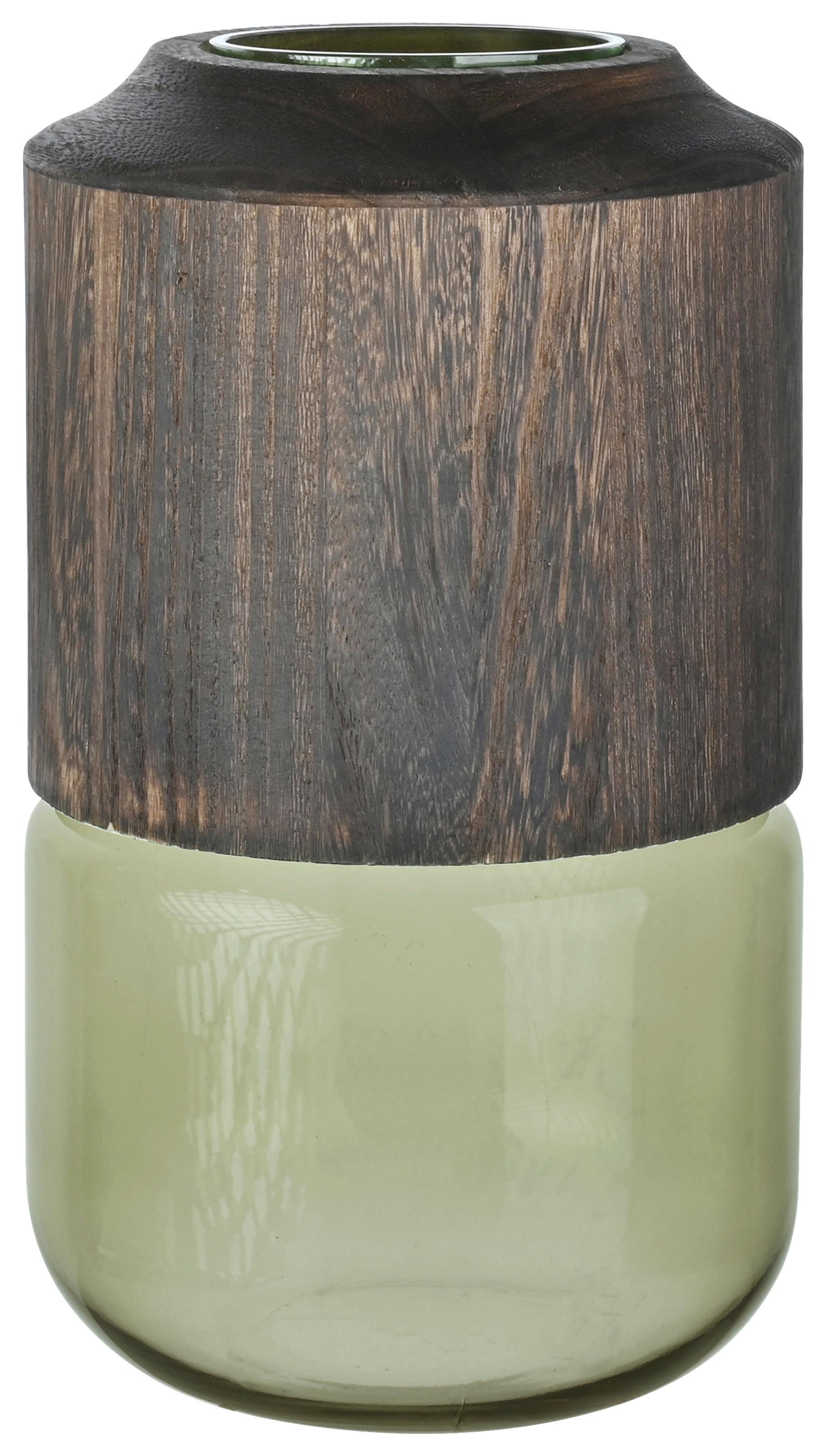 Váza Wood, Výška: 32cm - zelená/hnědá, dřevo/sklo (19/32cm) - Premium Living