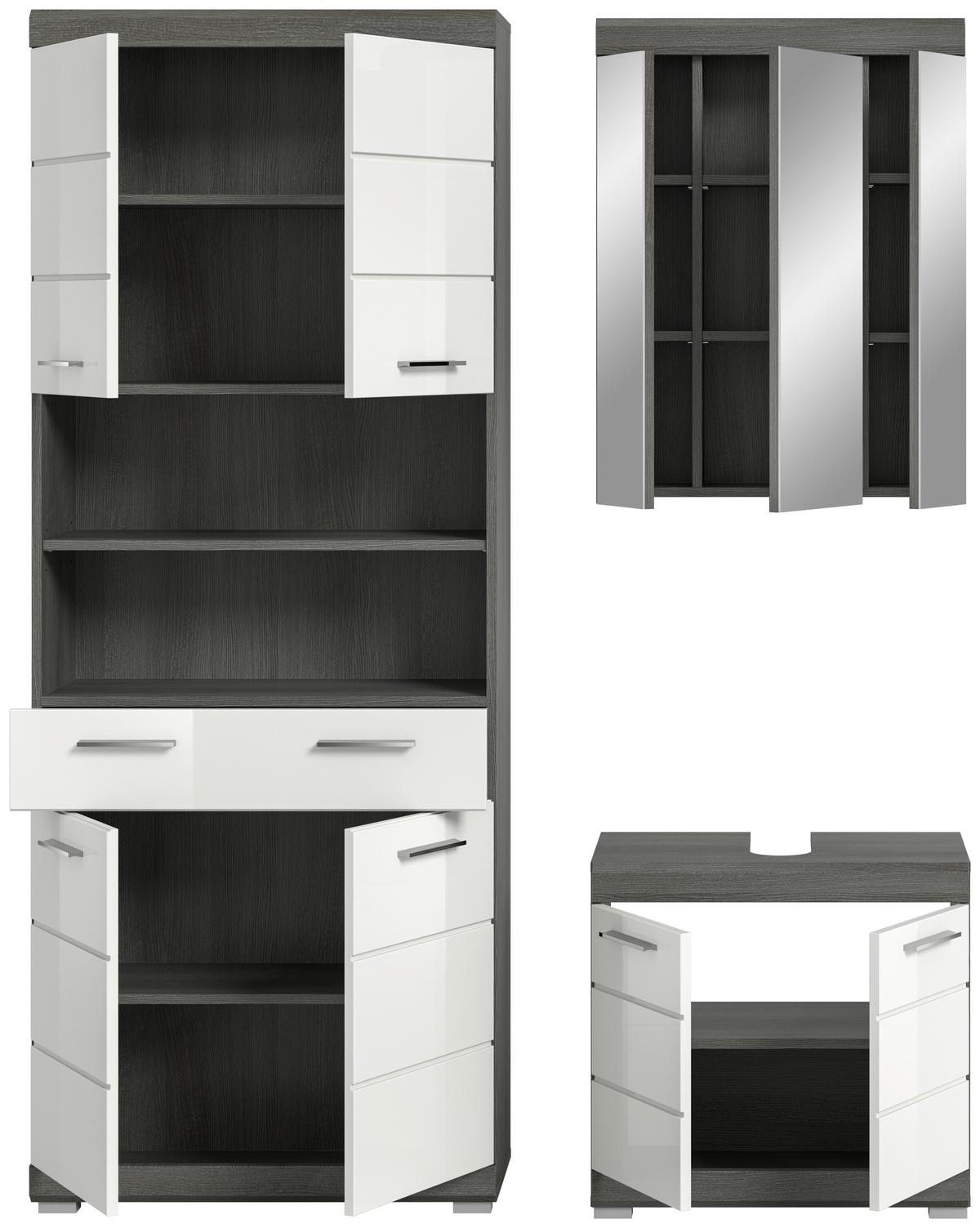 Badezimmer Scout Weiß B: 134 cm - Weiß Hochglanz/Silberfarben, MODERN, Holzwerkstoff (134cm) - MID.YOU