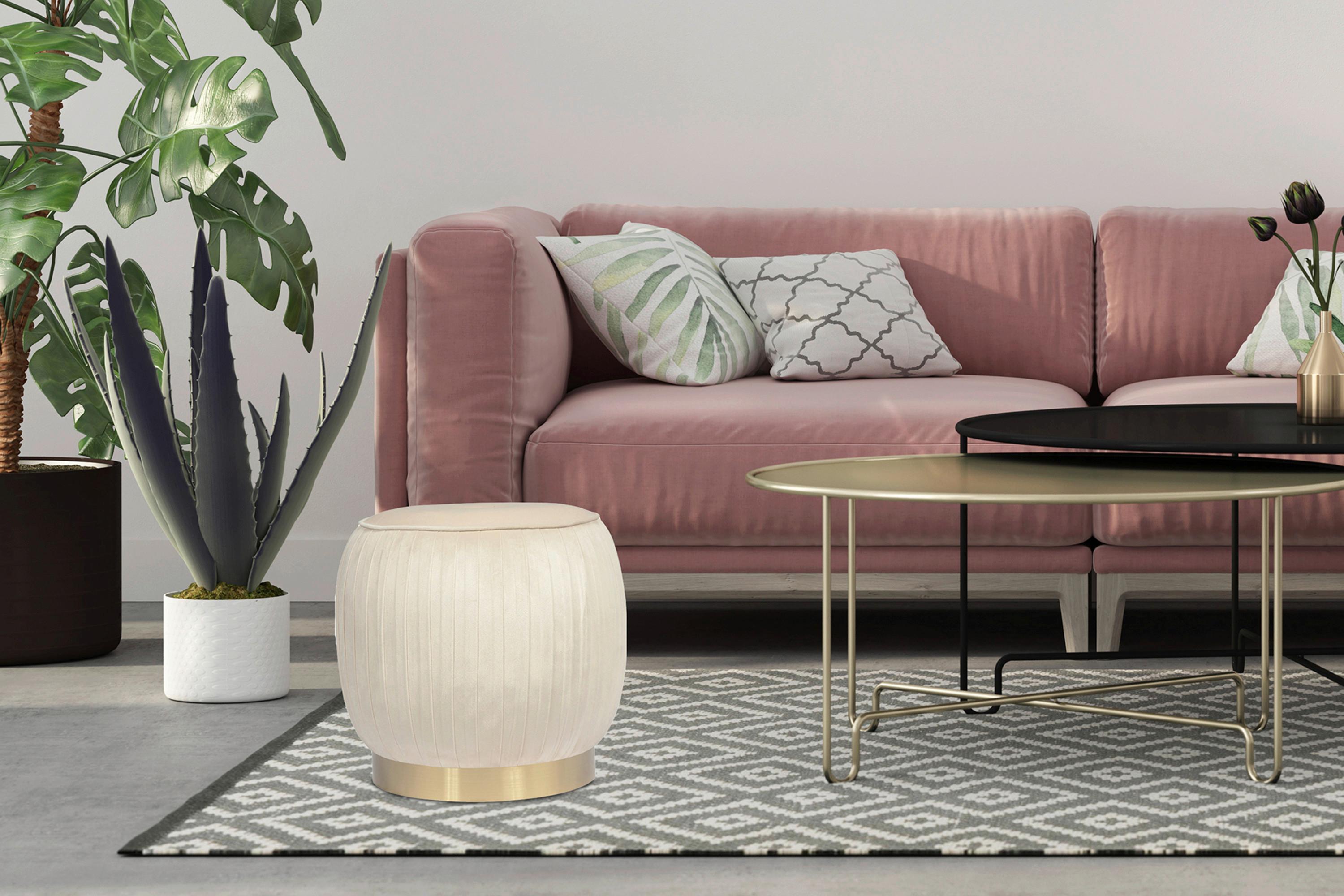 Hocker Lilje 100 Creme D: 43 Cm - Goldfarben/Creme, Design, Textil (43/42cm) - Kayoom