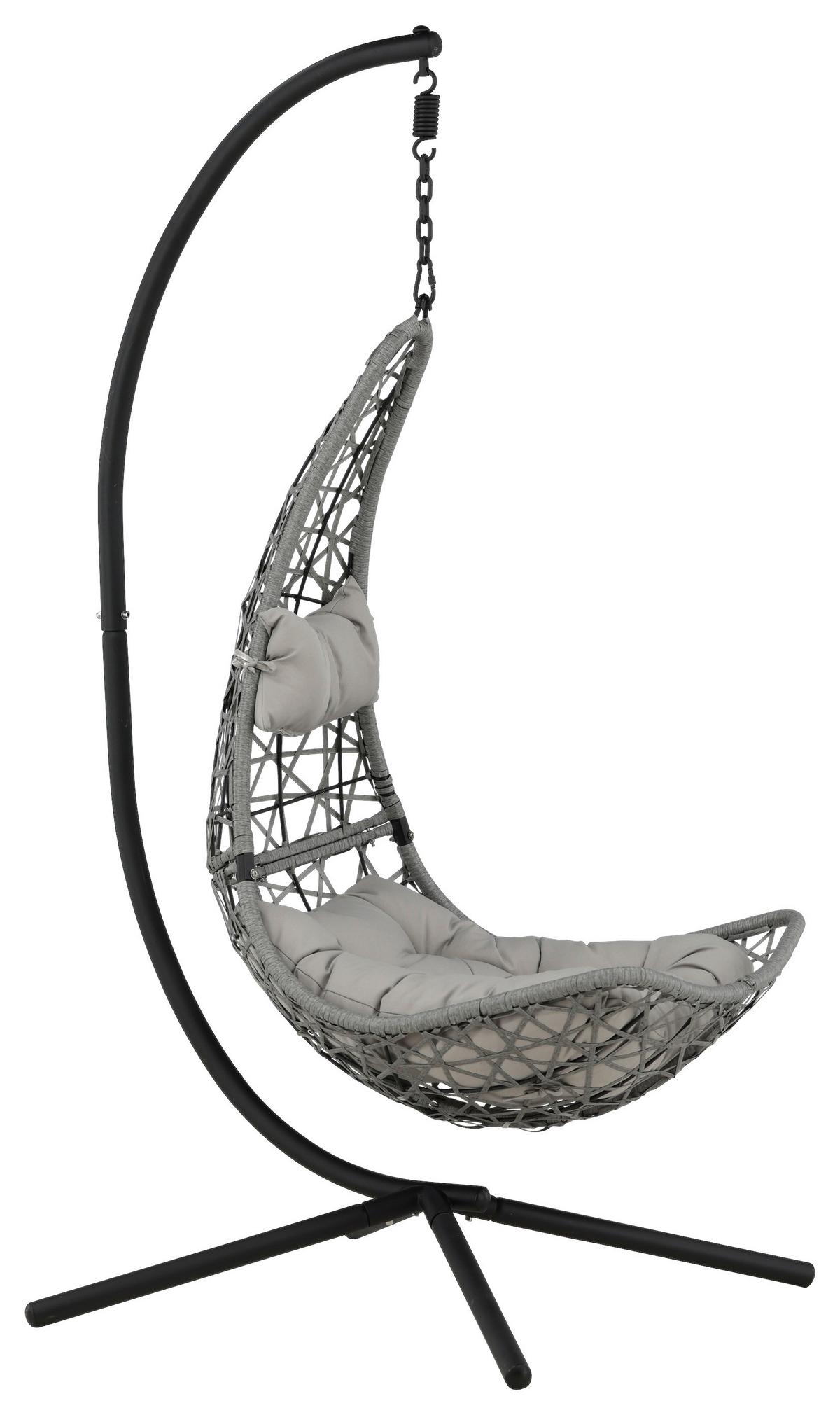 Hängesessel +gestell Edinburgh Mit Sitz- und Rückenkissen - Schwarz/Grau, KONVENTIONELL, Kunststoff (132/205/130cm) - Gardenson