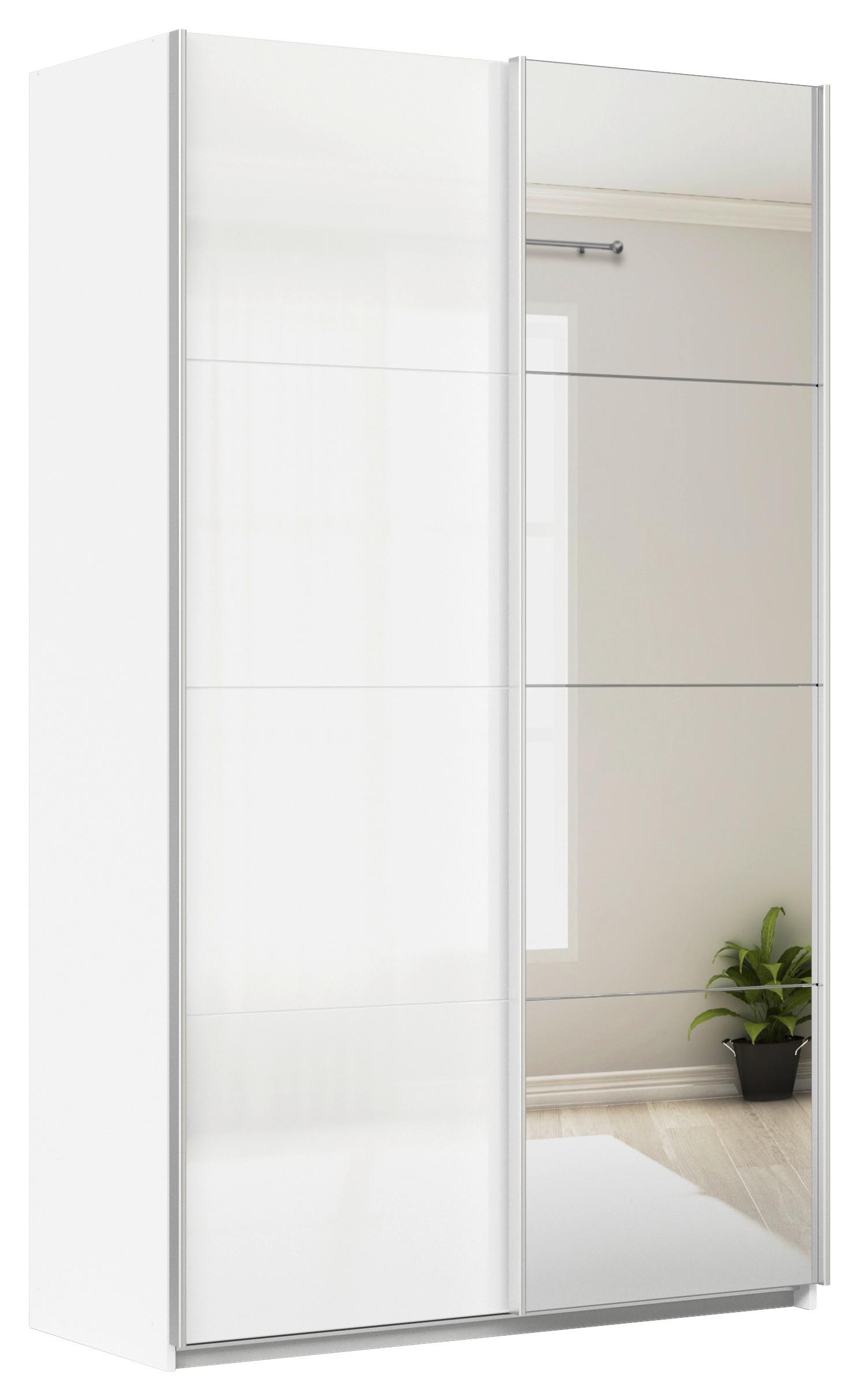Schwebetürenschrank Feldkirch 136 Maxihöhe - Weiß Hochglanz/Silberfarben, MODERN, Holzwerkstoff (136/229/62cm)