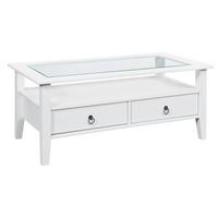 Couchtisch Holz mit Glasplatte und Laden Provence, Weiß - Weiß, MODERN, Glas/Holz (115/60/45cm) - Livetastic