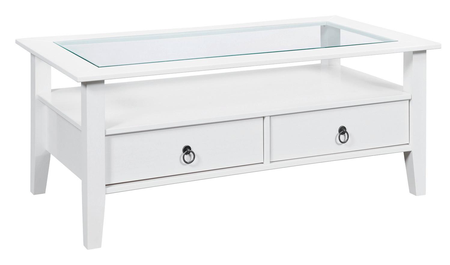 Couchtisch Holz mit Glasplatte und Laden Provence, Weiß