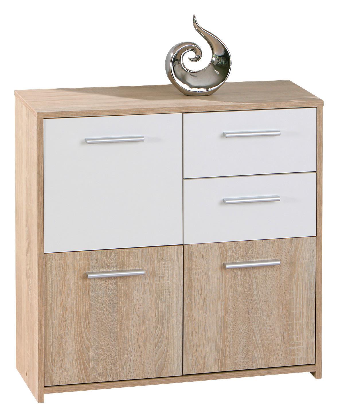 Kommode B 77cm Eboli, Eiche Dekor/Weiß - Weiß/Sonoma Eiche, Basics, Holzwerkstoff (77/77/30cm) - MID.YOU