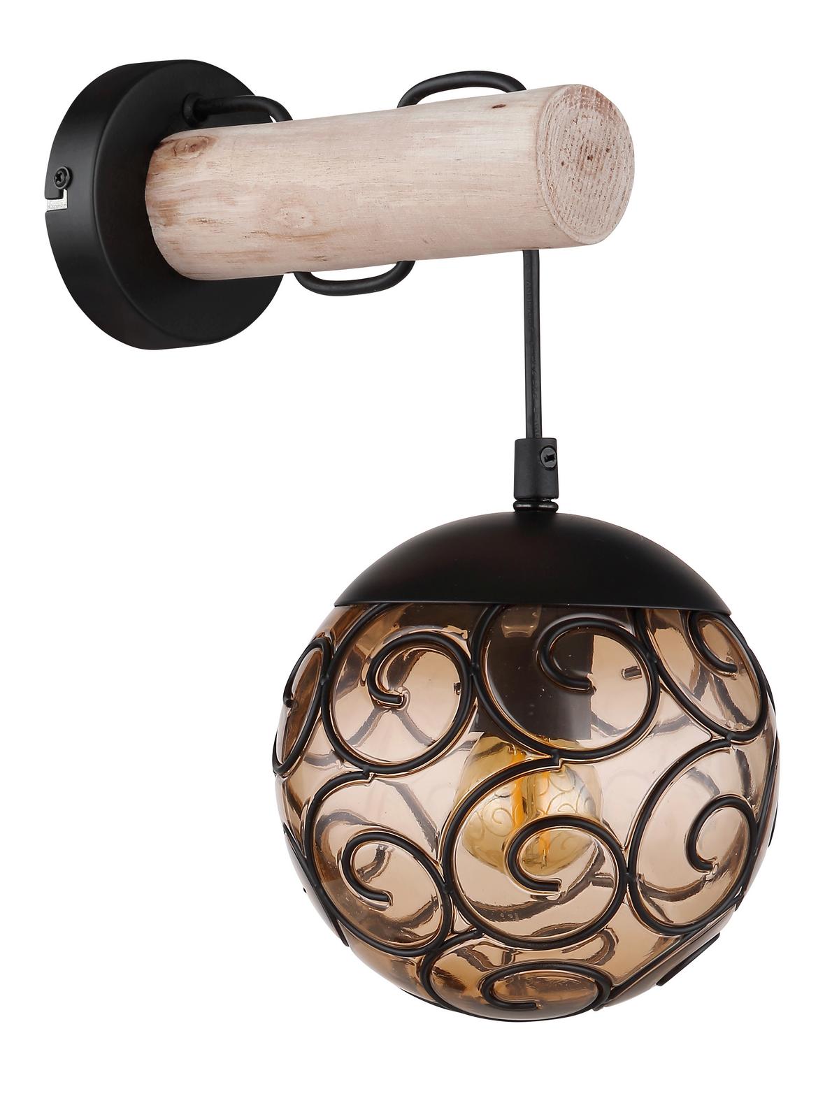 Wandleuchte 15660w - Schwarz/Naturfarben, KONVENTIONELL, Holz/Kunststoff (15/24,5/36cm) - Globo