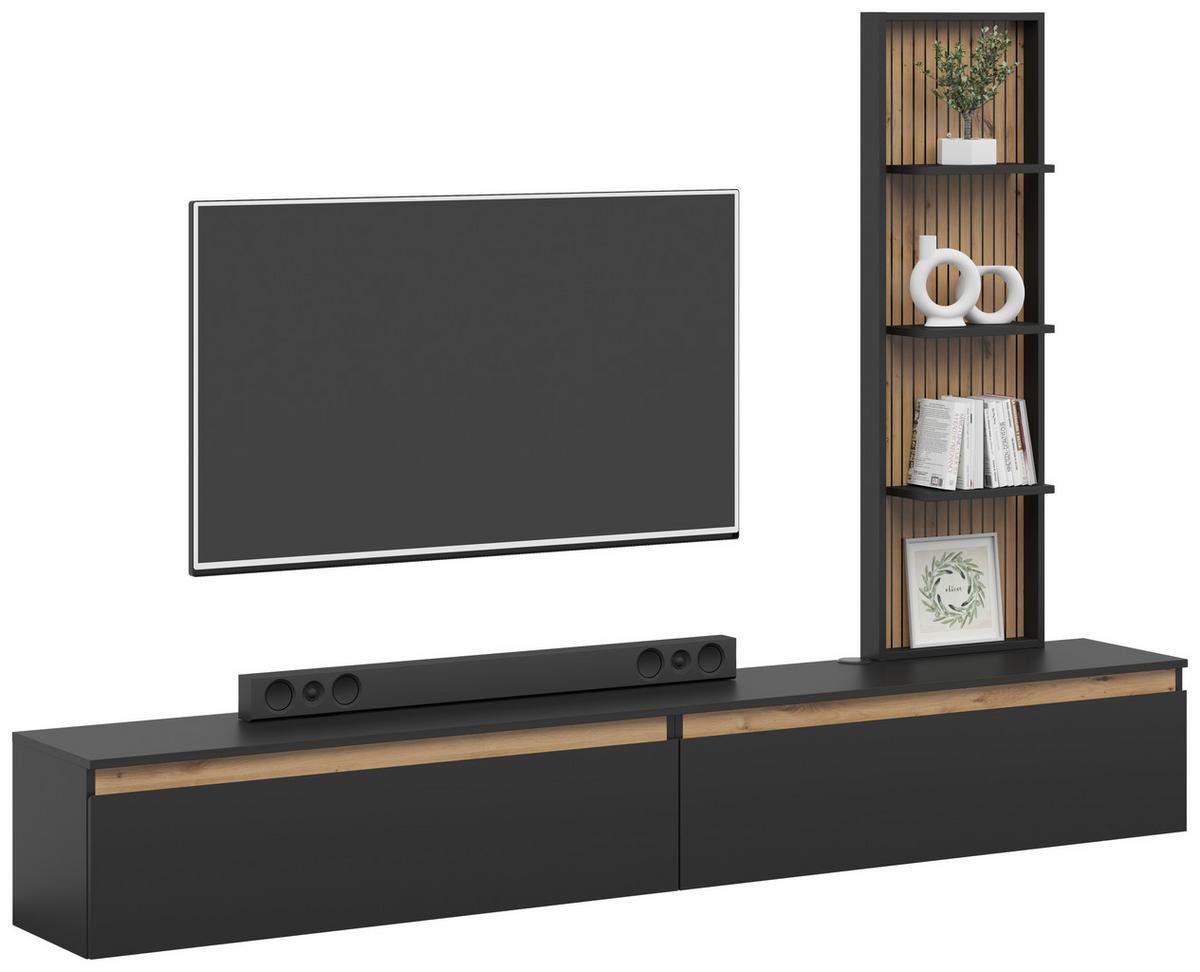 Lowboard Pascal 230cm, Schwarz Pascal - Schwarz/Eiche Artisan, MODERN, Holzwerkstoff (230/160/35cm)