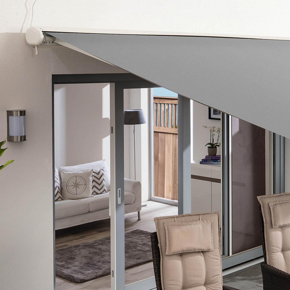 Kassettenmarkise Elektrisch 400x250cm Grau/Weiß + Fernbed. - Weiß/Grau, Basics, Textil (400/250cm)