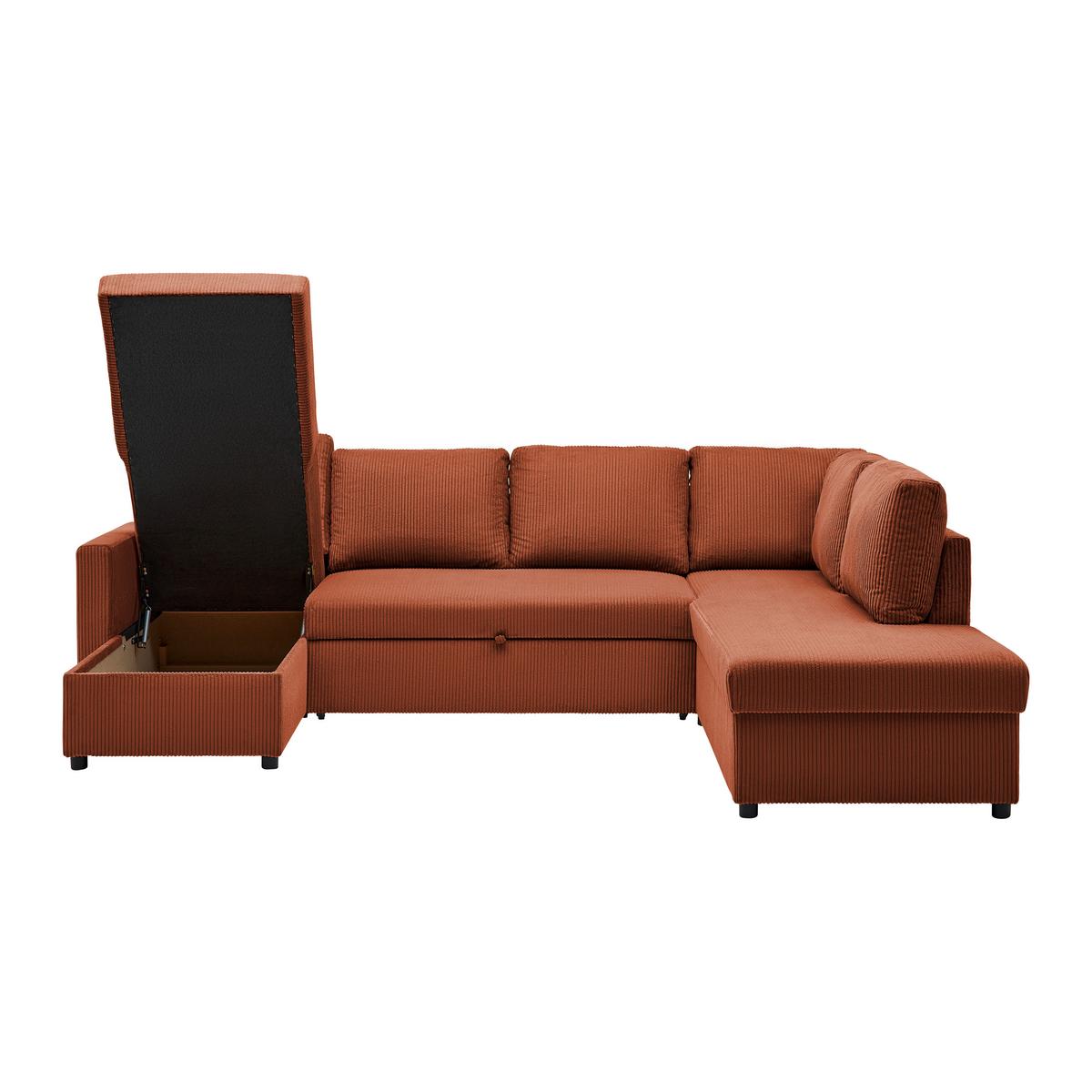 Sedacia súprava MARTINA U, pravá, terakotový menčester - čierna/terakota, Modern, kov/drevo (146/276/204cm) - Mömax