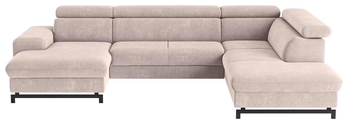 Wohnlandschaft mit Bettkasten Emma Creme - Creme/Schwarz, Textil (165/328/215cm) - MID.YOU